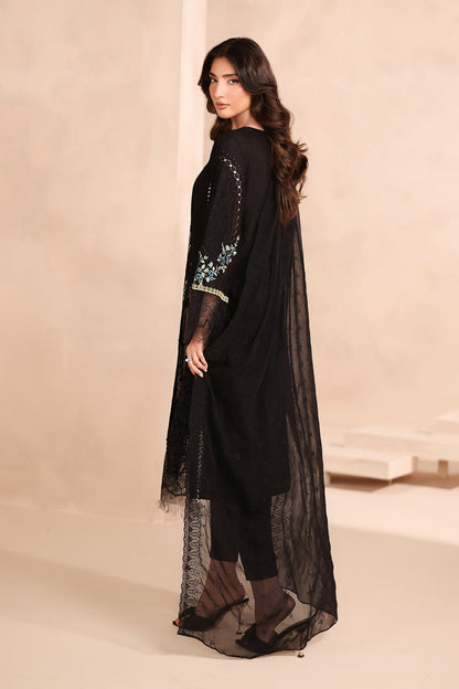 Maria B | Pre Fall Dresses | 3 Piece Embroidered Lawn Suit Black - Ladies Clothes - Maria Faisal