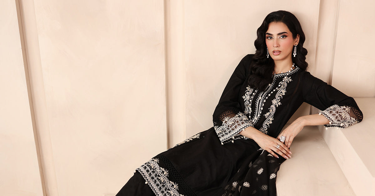 Maria B | Luxury Winter Pret 25 | DW-MN25-13-Black - Ladies Clothes - Maria Faisal