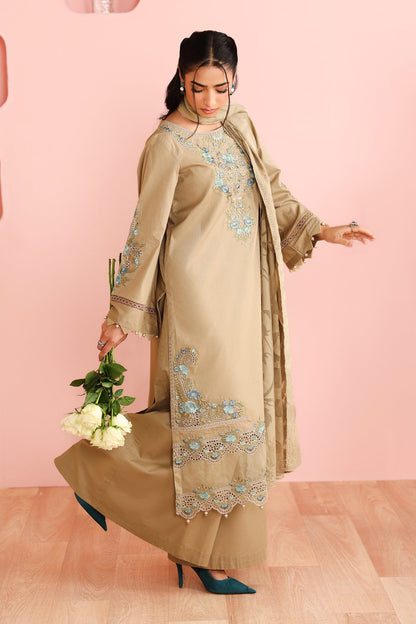 Maria B | Pre Fall Dresses | 3 Piece Embroidered Dobby Suit Coffee - Ladies Clothes - Maria Faisal