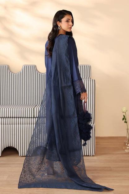 Maria B | Pre Fall Dresses | 3 Piece Embroidered Dobby Suit Navy Blue - Ladies Clothes - Maria Faisal