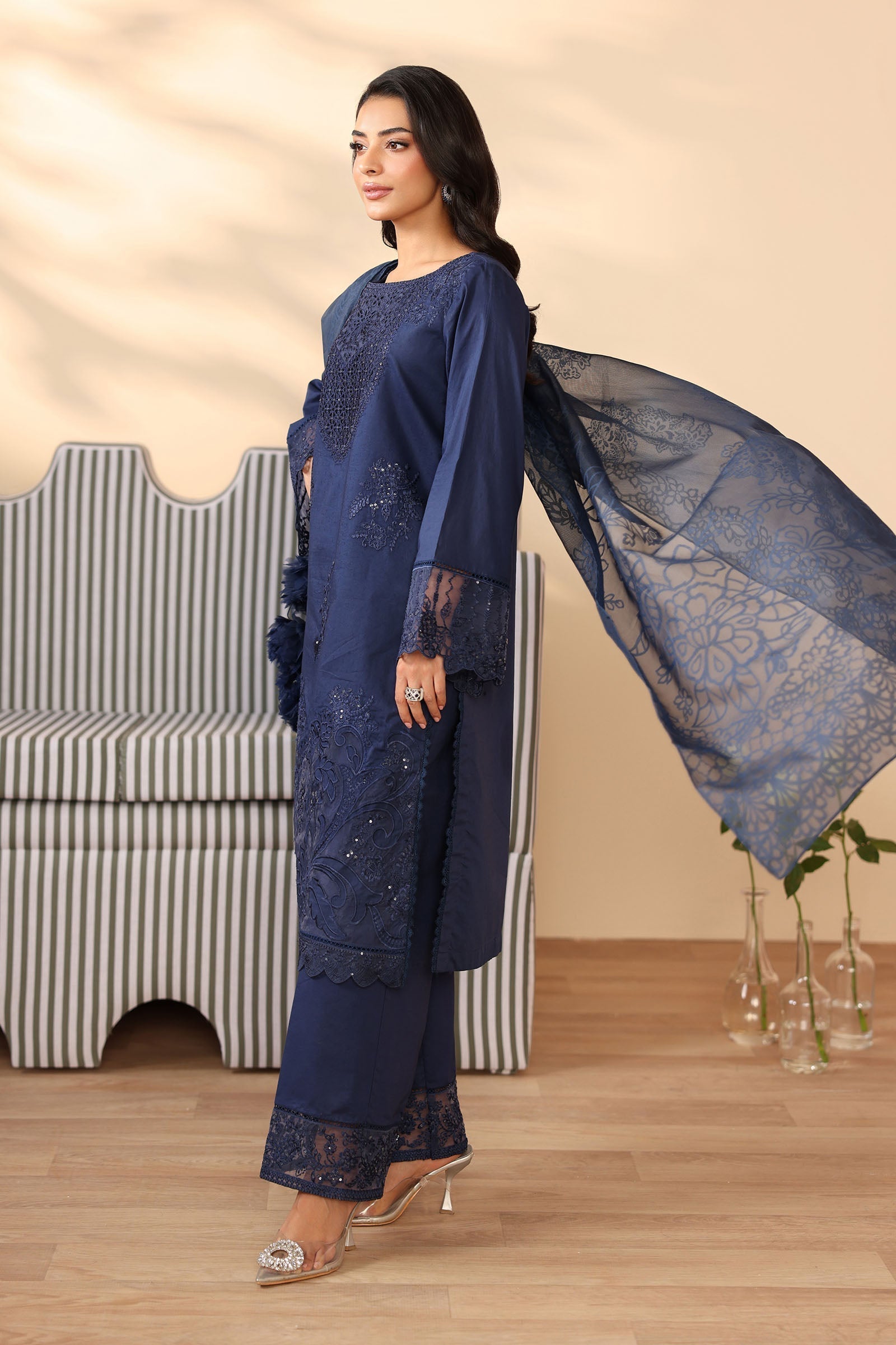 Maria B | Luxury Winter Pret 25 | DW-PF25-07-Blu - Ladies Clothes - Maria Faisal