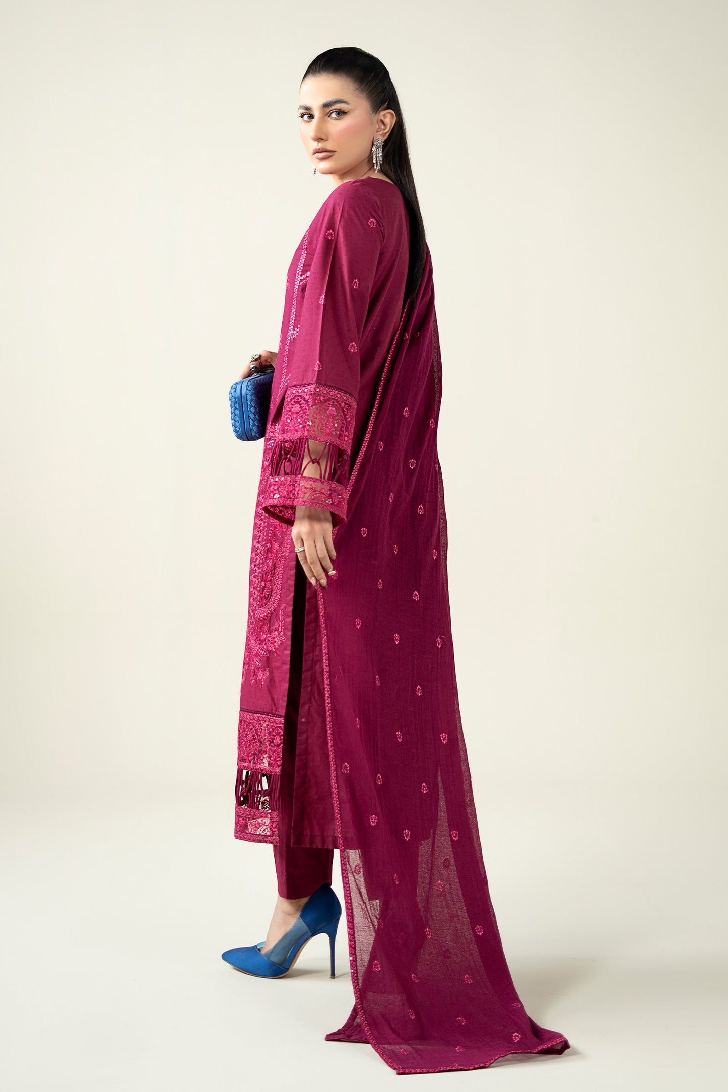 Maria B | Pre Fall Dresses | 3 Piece Embroidered Dobby Suit PP - Ladies Clothes - Maria Faisal
