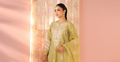 Maria B | Luxury Winter Pret 25 | DW-PF25-34-Light Green - Ladies Clothes - Maria Faisal