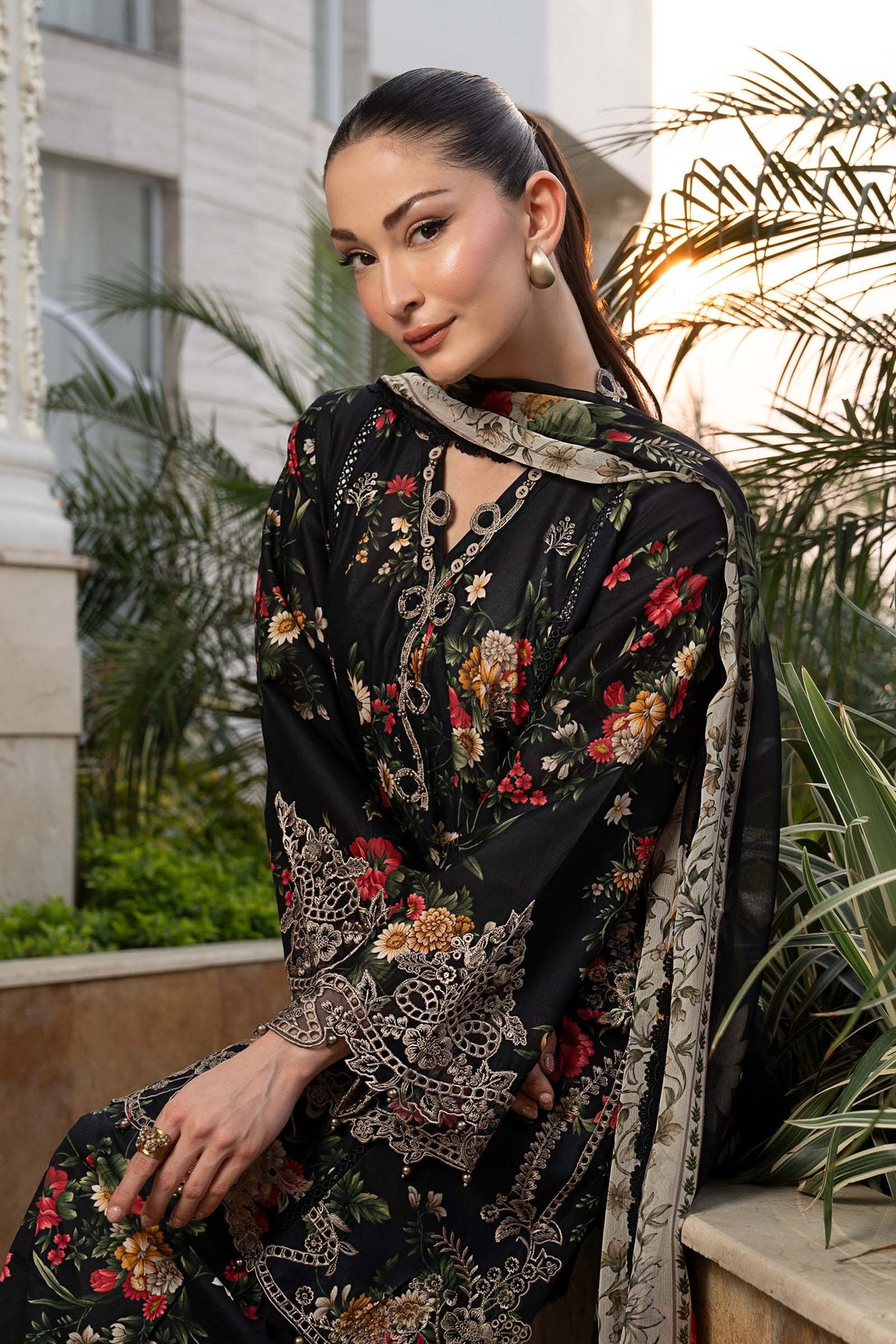 Maria B | Luxury Pret Pre Fall | DW-PF26-03-Black - Luxury Dress - available at Maria Faisal in UK and USA.