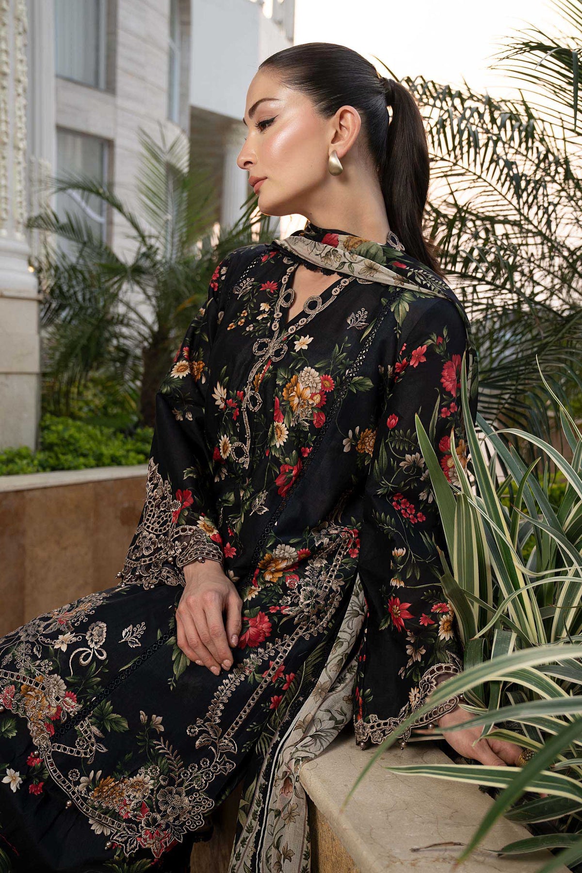 Maria B | Luxury Pret Pre Fall | DW-PF26-03-Black - Luxury Dress - available at Maria Faisal in UK and USA.