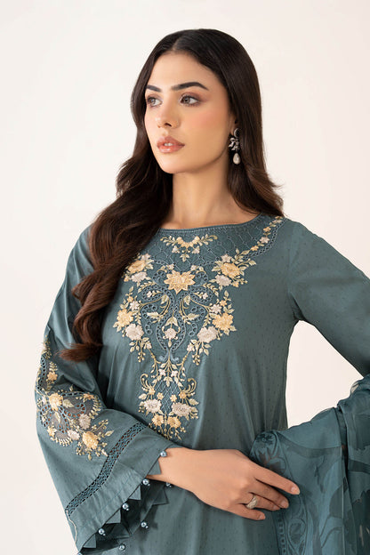 Maria B | Pre Fall Dresses | 3 Piece Embroidered Dobby Suit Teal - Ladies Clothes - Maria Faisal