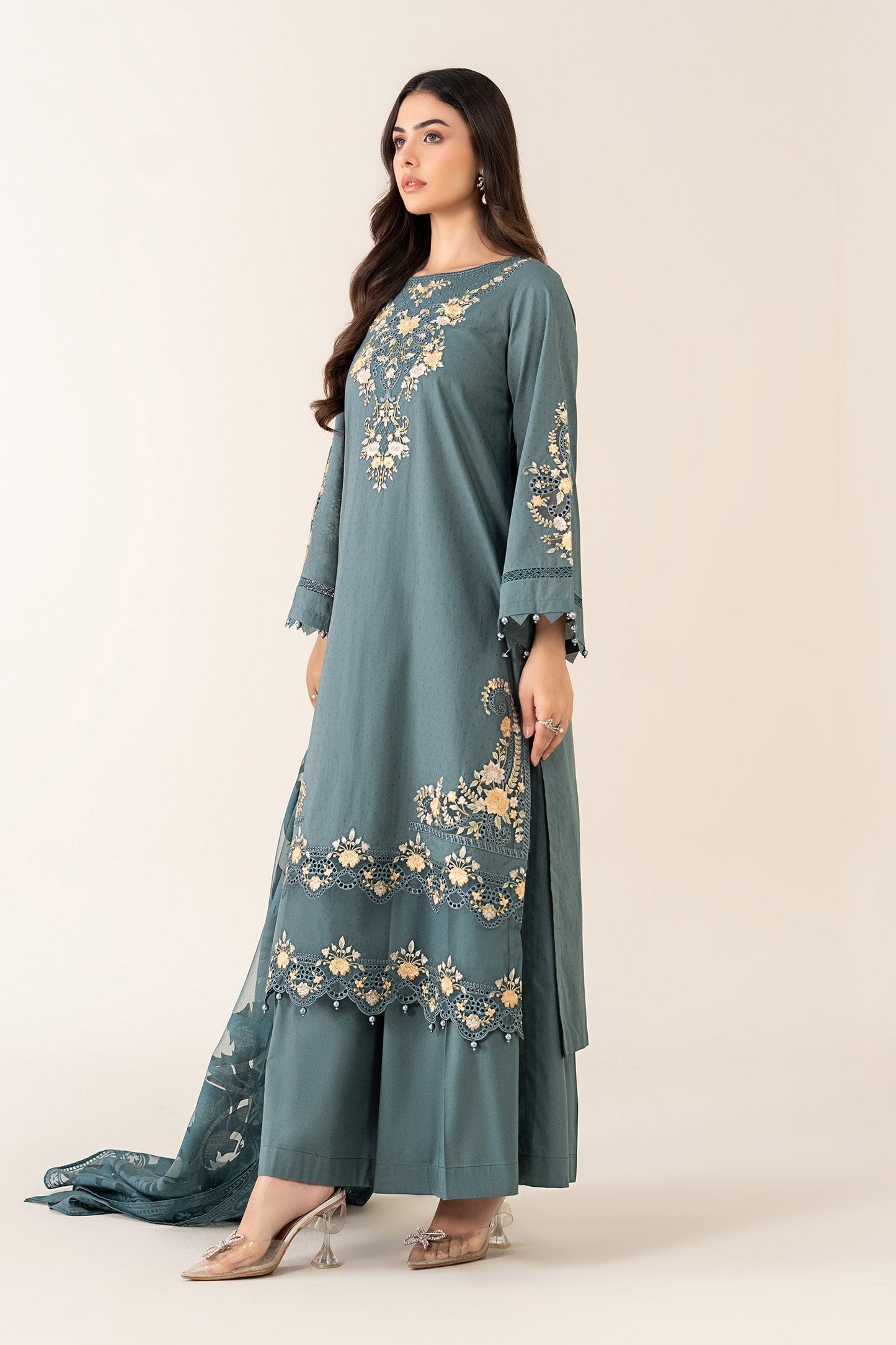 Maria B | Luxury Winter Pret 25 | DW-PF25-03-Tea - Ladies Clothes - Maria Faisal