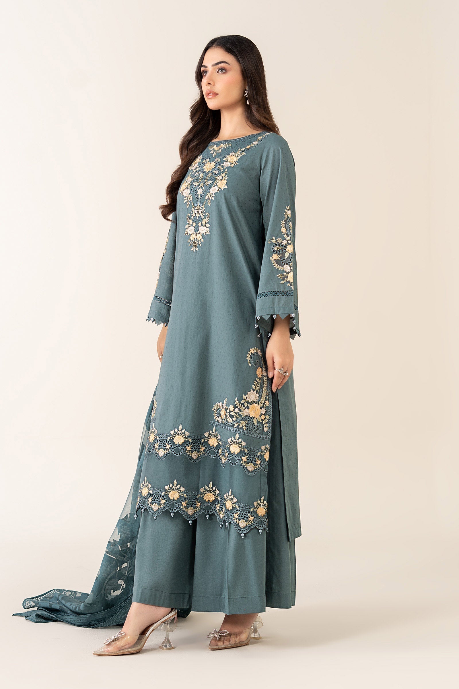 Maria B | Luxury Winter Pret 25 | DW-PF25-03-Tea - Ladies Clothes - Maria Faisal