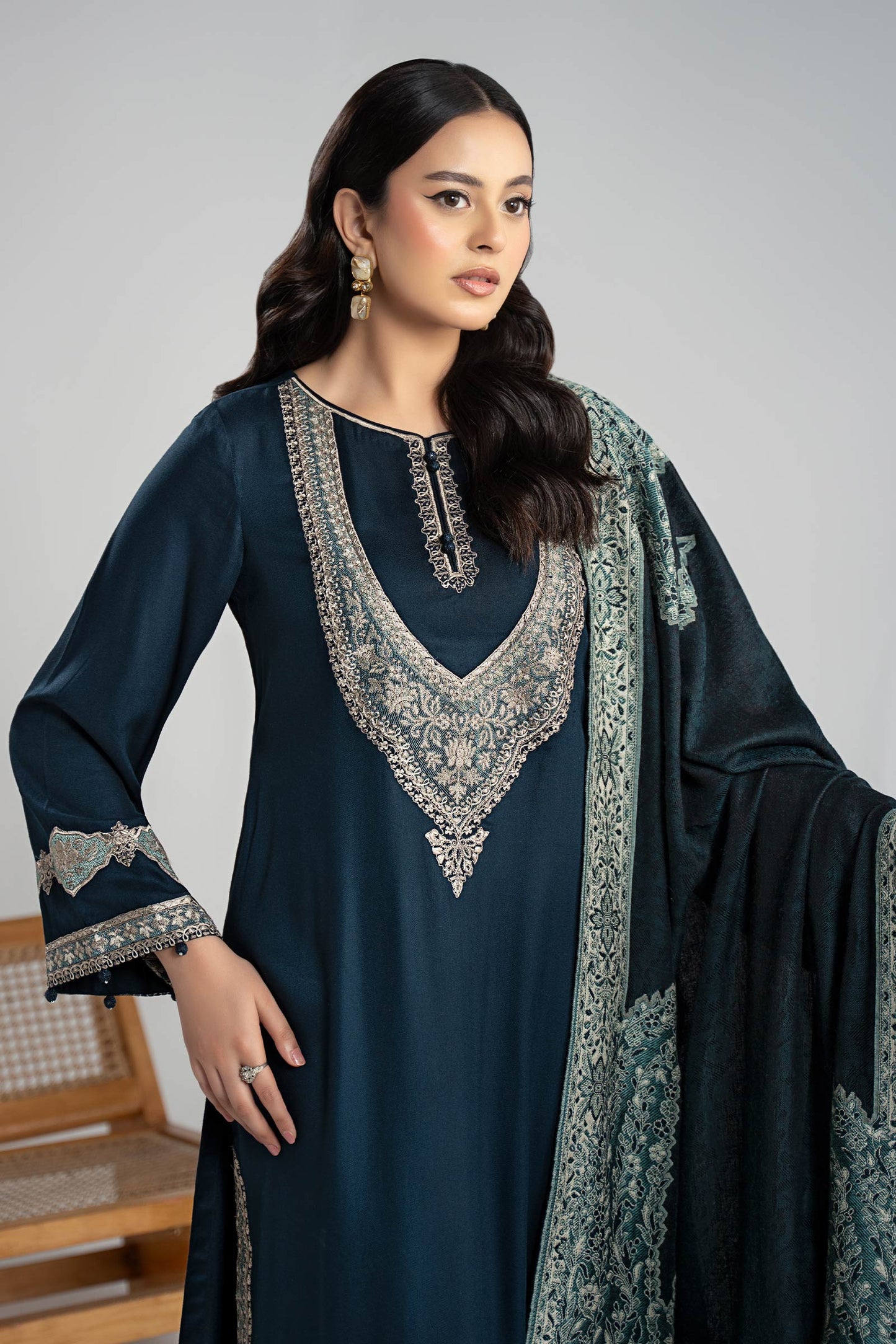 Maria B | Luxury Winter Pret 25 | DW-W24-102R1-Blue - Ladies Clothes - Maria Faisal