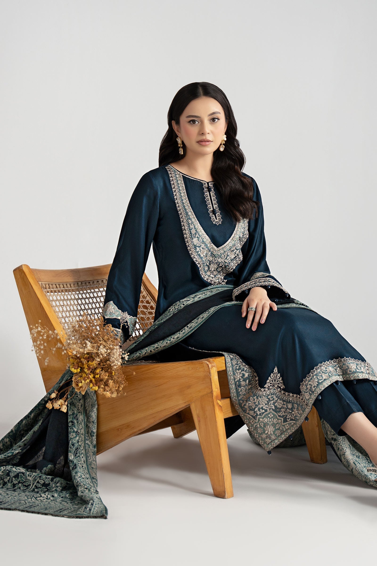 Maria B | Luxury Winter Pret 25 | DW-W24-102R1-Blue - Ladies Clothes - Maria Faisal