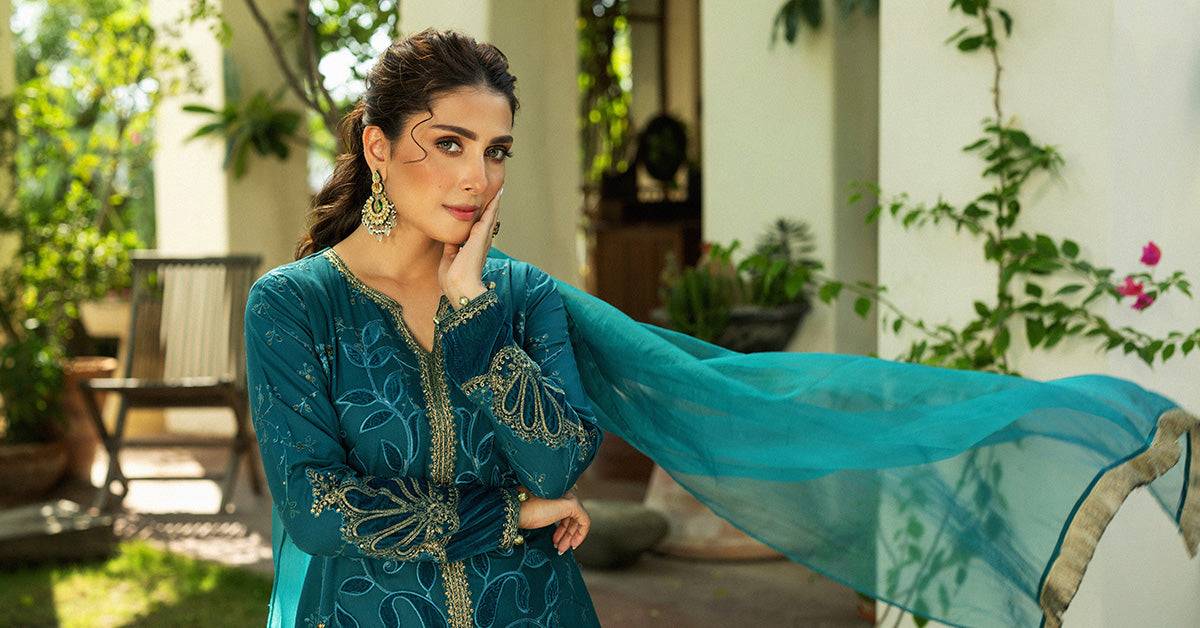 Maira B | Ready to Wear | DW-W24-159 Teal by Maria Faisal - Registered Vendor of : Maria B - type : Wedding Dress - 100% original wedding dresses
