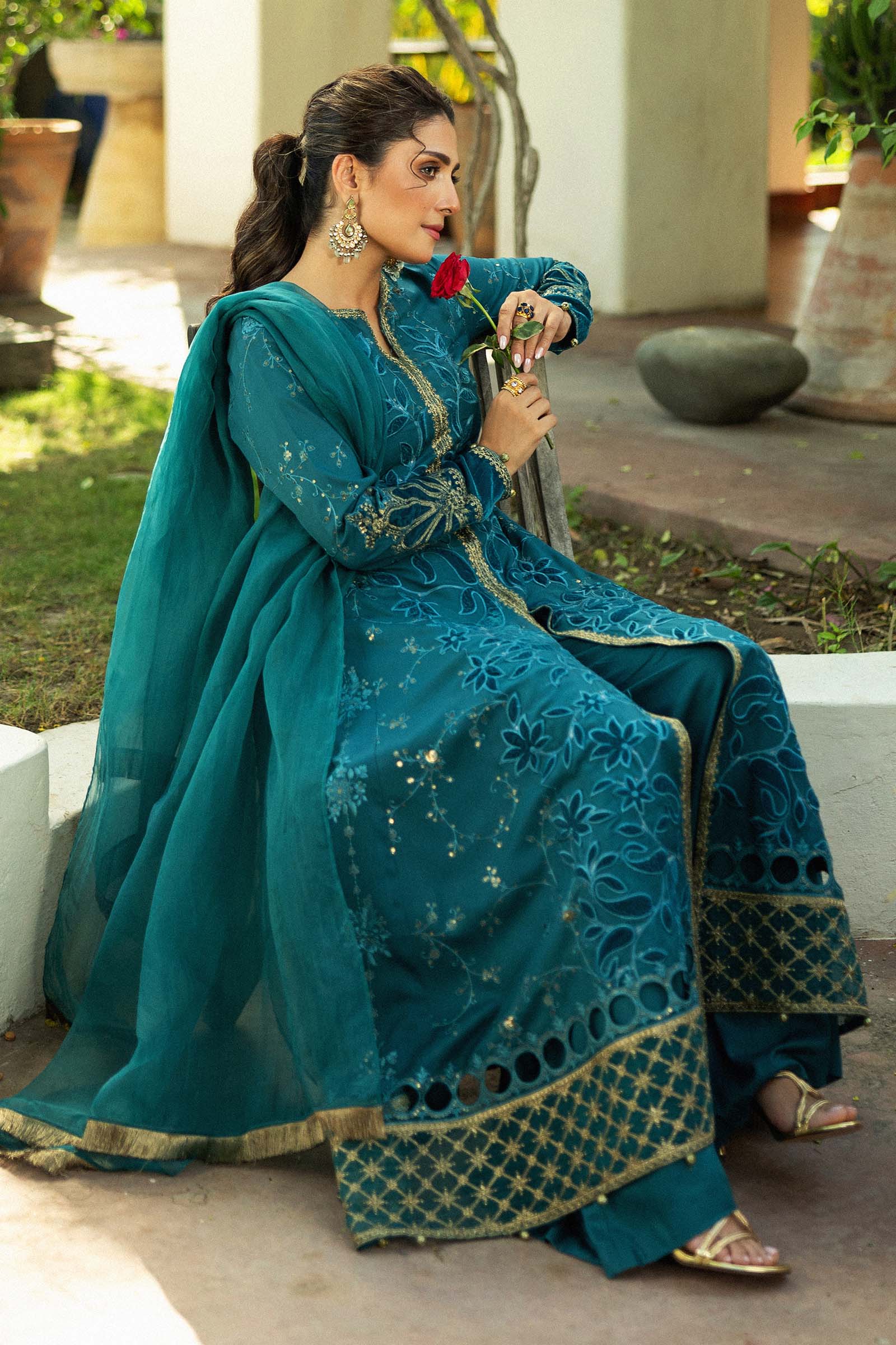 Maira B | Ready to Wear | DW-W24-159 Teal by Maria Faisal - Registered Vendor of : Maria B - type : Wedding Dress - 100% original wedding dresses