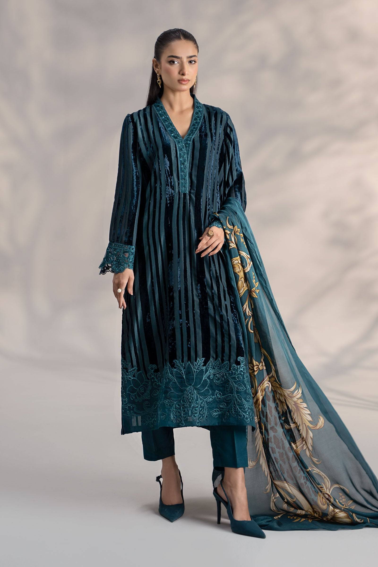 Maira B | Ready to Wear | DW-W24-173 Teal by Maria Faisal - Registered Vendor of : Maria B - type : Wedding Dress - 100% original wedding dresses