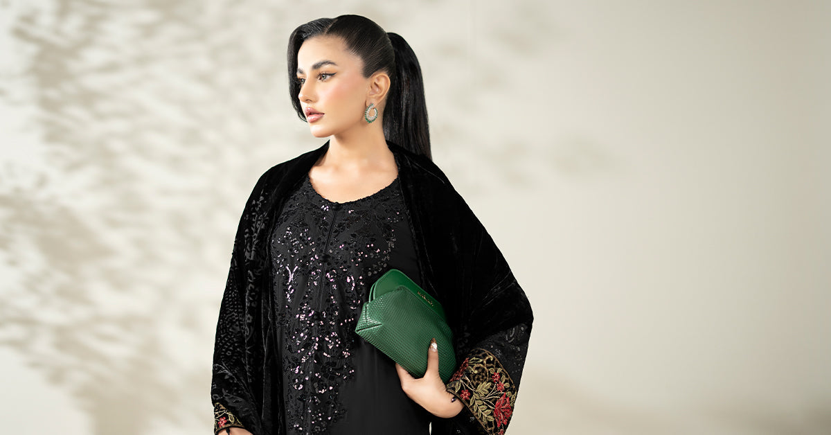 Maria B | Luxury Winter Pret 25 | DW-W25-20-Black - Ladies Clothes - Maria Faisal