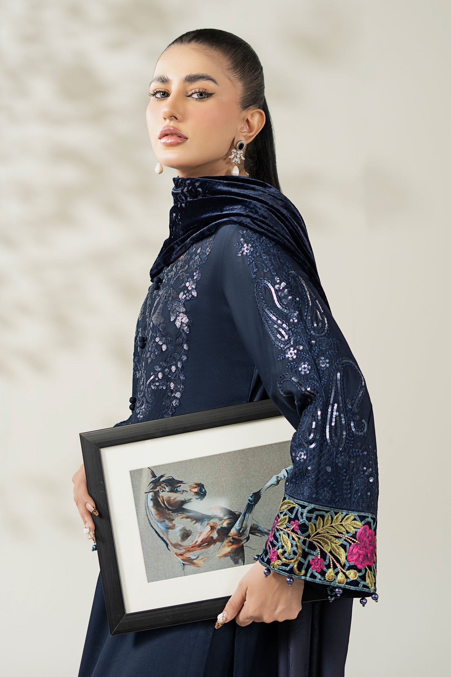 Maria B | Pre Fall Dresses | 3 Piece Embroidered Linen Suit VV - Ladies Clothes - Maria Faisal