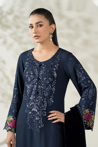 Maria B | Pre Fall Dresses | 3 Piece Embroidered Linen Suit VV - Ladies Clothes - Maria Faisal