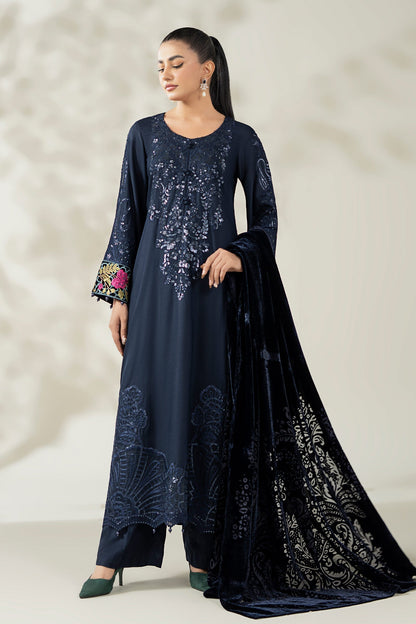 Maria B | Pre Fall Dresses | 3 Piece Embroidered Linen Suit VV - Ladies Clothes - Maria Faisal