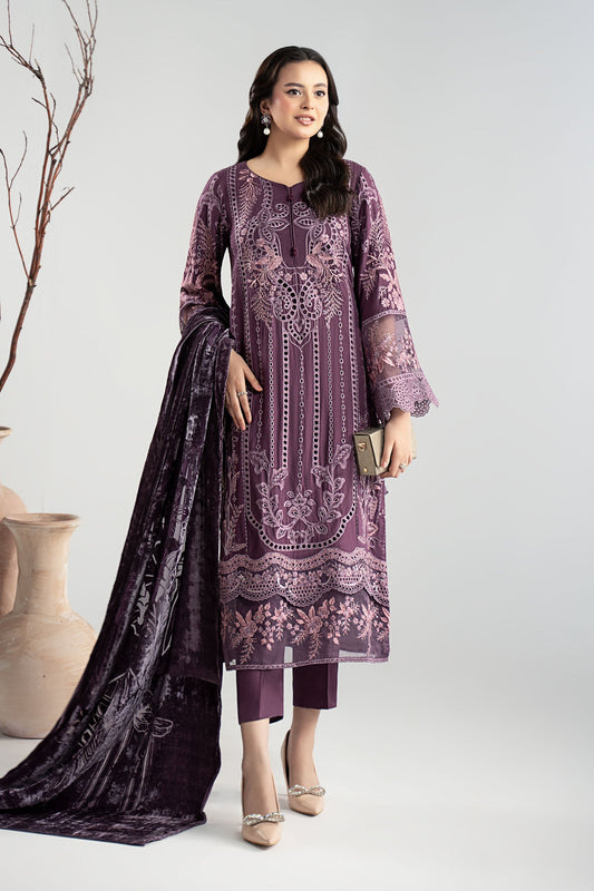 Maria B | Pre Fall Dresses | 3 Piece Embroidered Linen Suit ZD - Ladies Clothes - Maria Faisal