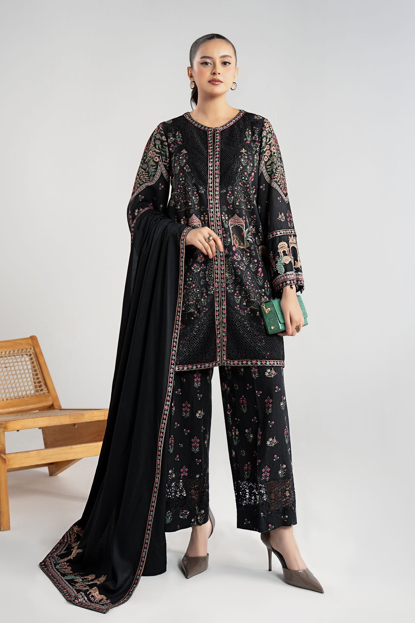 Maria B | Pre Fall Dresses | 3 Piece Embroidered Khaddar Suit ZF - Ladies Clothes - Maria Faisal