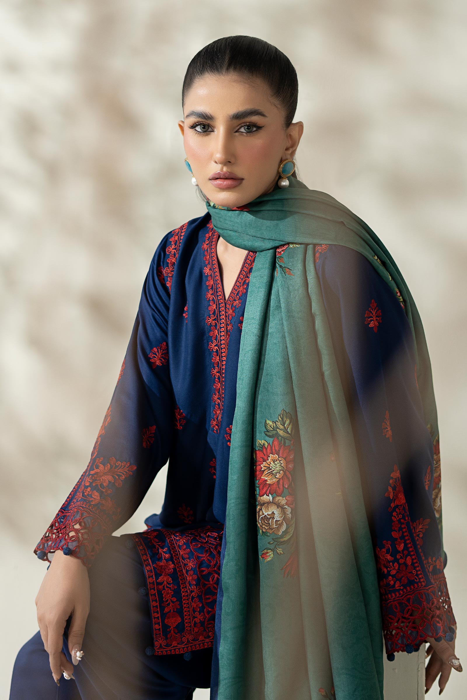 Maria B | Pre Fall Dresses | 3 Piece Embroidered Marina Suit WW - Ladies Clothes - Maria Faisal