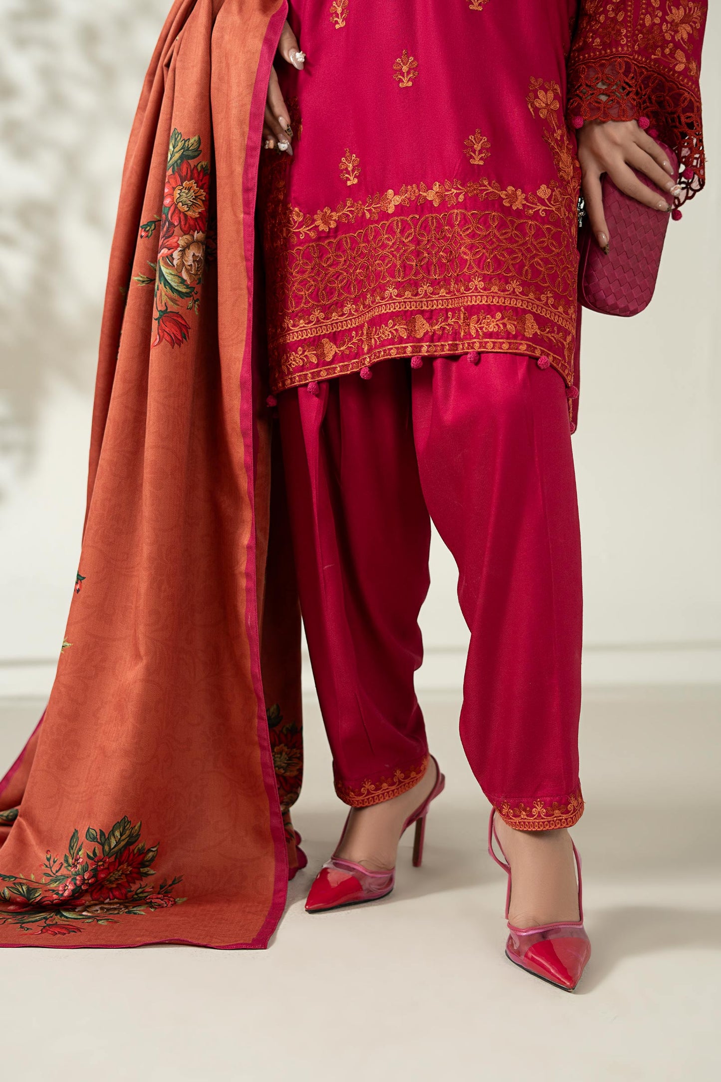 Maria B | Luxury Winter Pret 25 | DW-W25-46-Hot Pink - Ladies Clothes - Maria Faisal