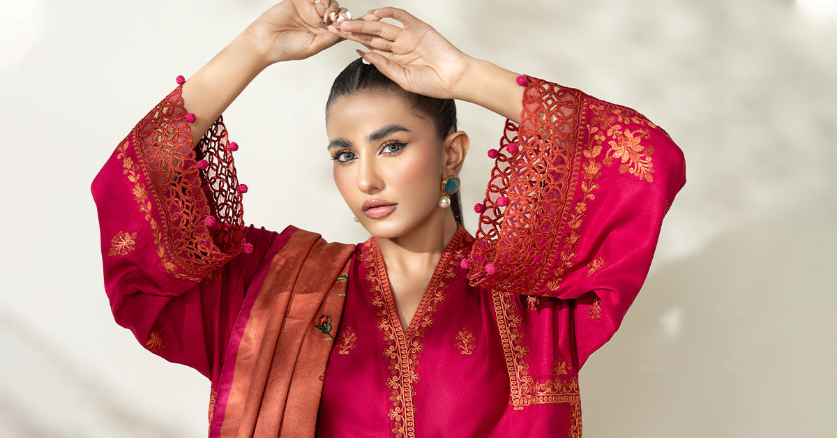 Maria B | Luxury Winter Pret 25 | DW-W25-46-Hot Pink - Ladies Clothes - Maria Faisal