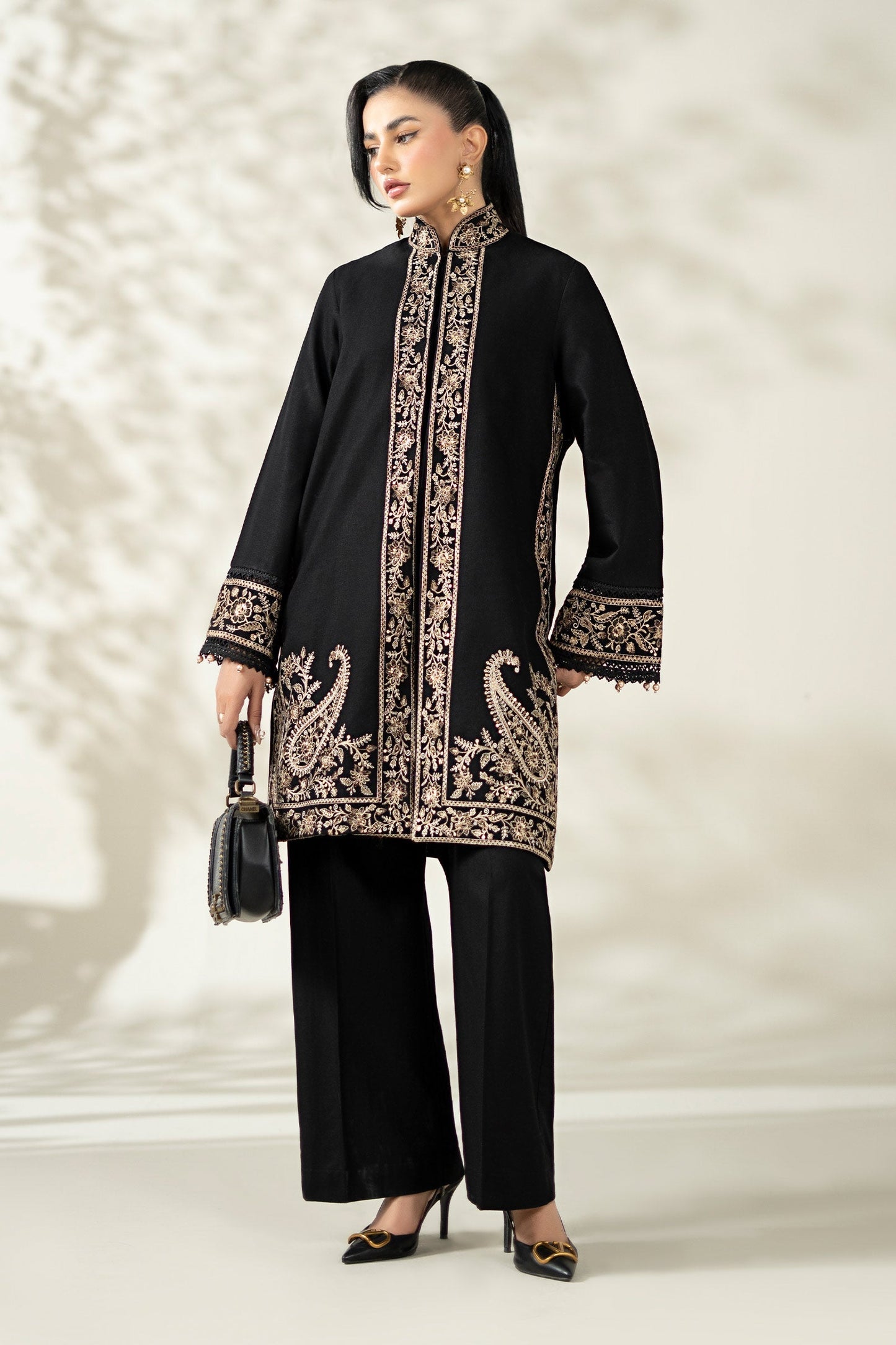 Maria B | Pre Fall Dresses | 3 Piece Embroidered Khaddar Suit YY - Ladies Clothes - Maria Faisal