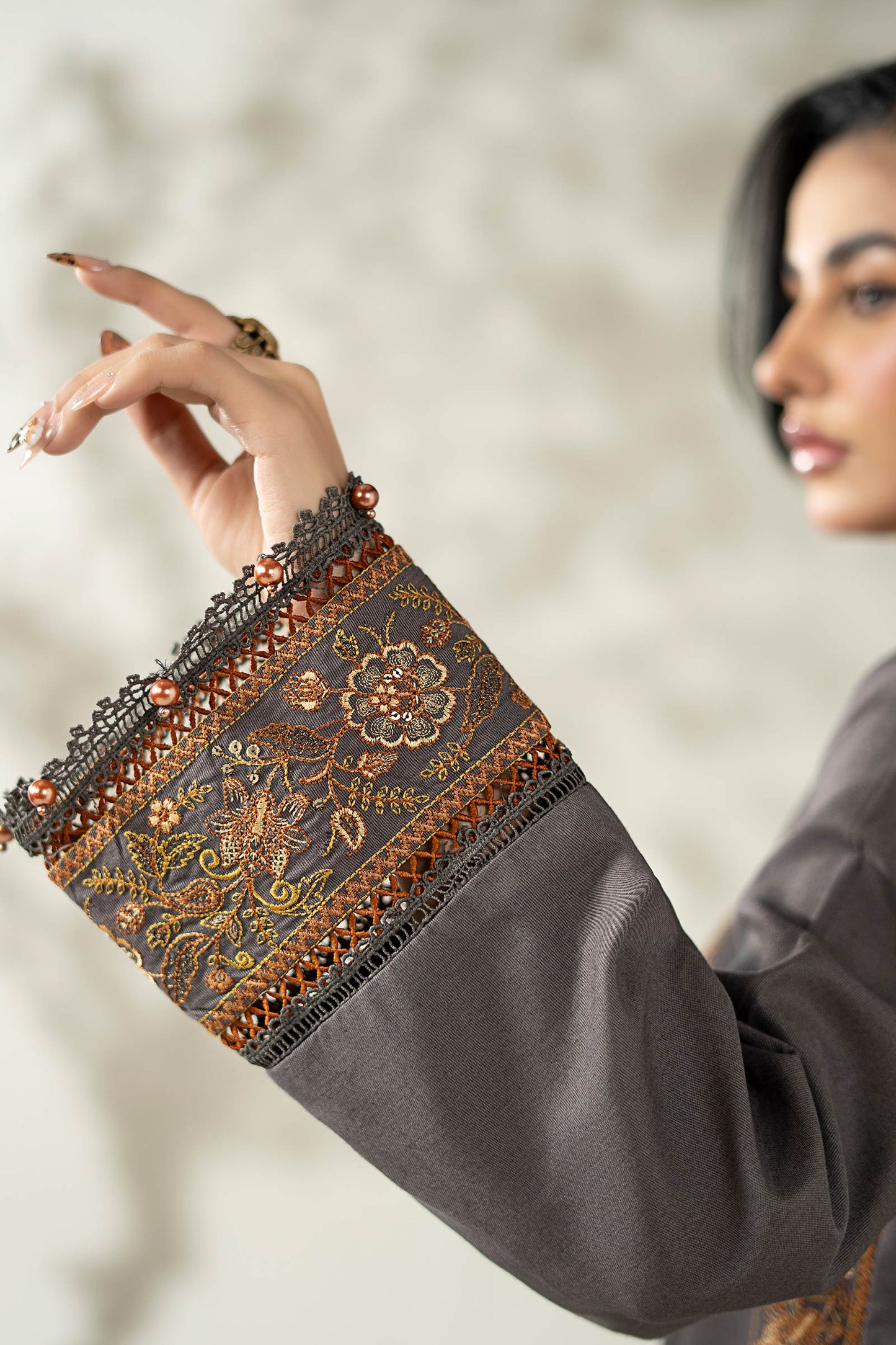 Maria B | Pre Fall Dresses | 3 Piece Embroidered Khaddar Suit ZZ - Ladies Clothes - Maria Faisal