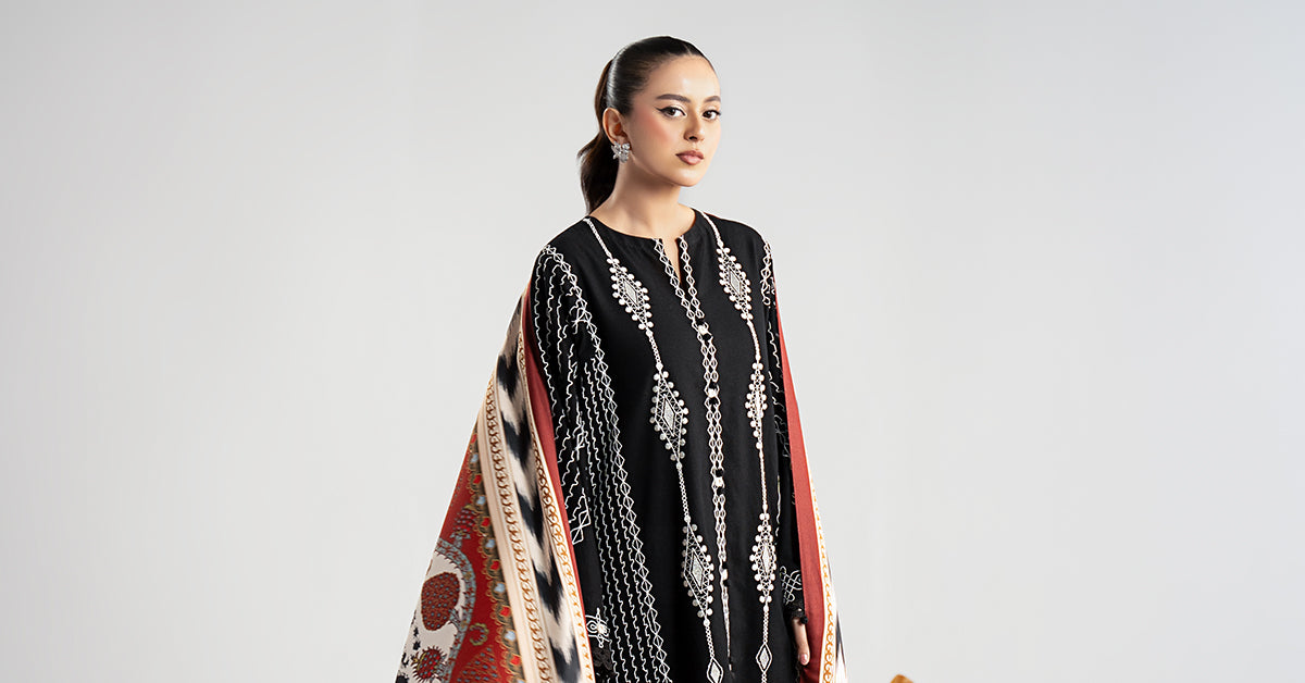 Maria B | Luxury Winter Pret 25 | DW-W25-51-Black - Ladies Clothes - Maria Faisal