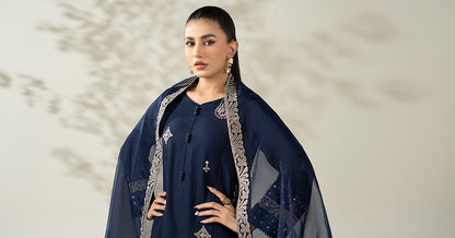 Maria B | Luxury Winter Pret 25 | DW-W25-54-Blue - Ladies Clothes - Maria Faisal