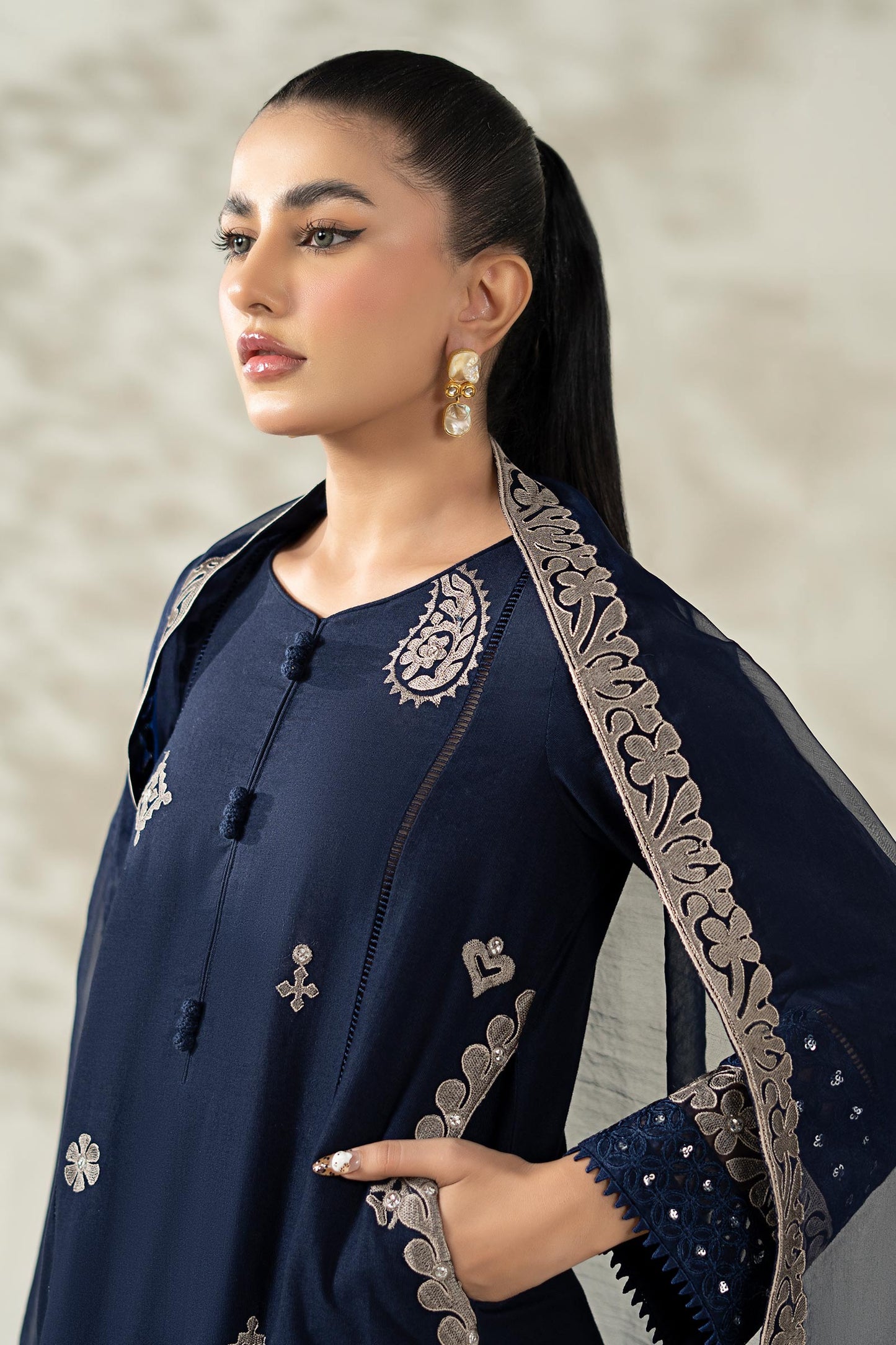 Maria B | Luxury Winter Pret 25 | DW-W25-54-Blue - Ladies Clothes - Maria Faisal