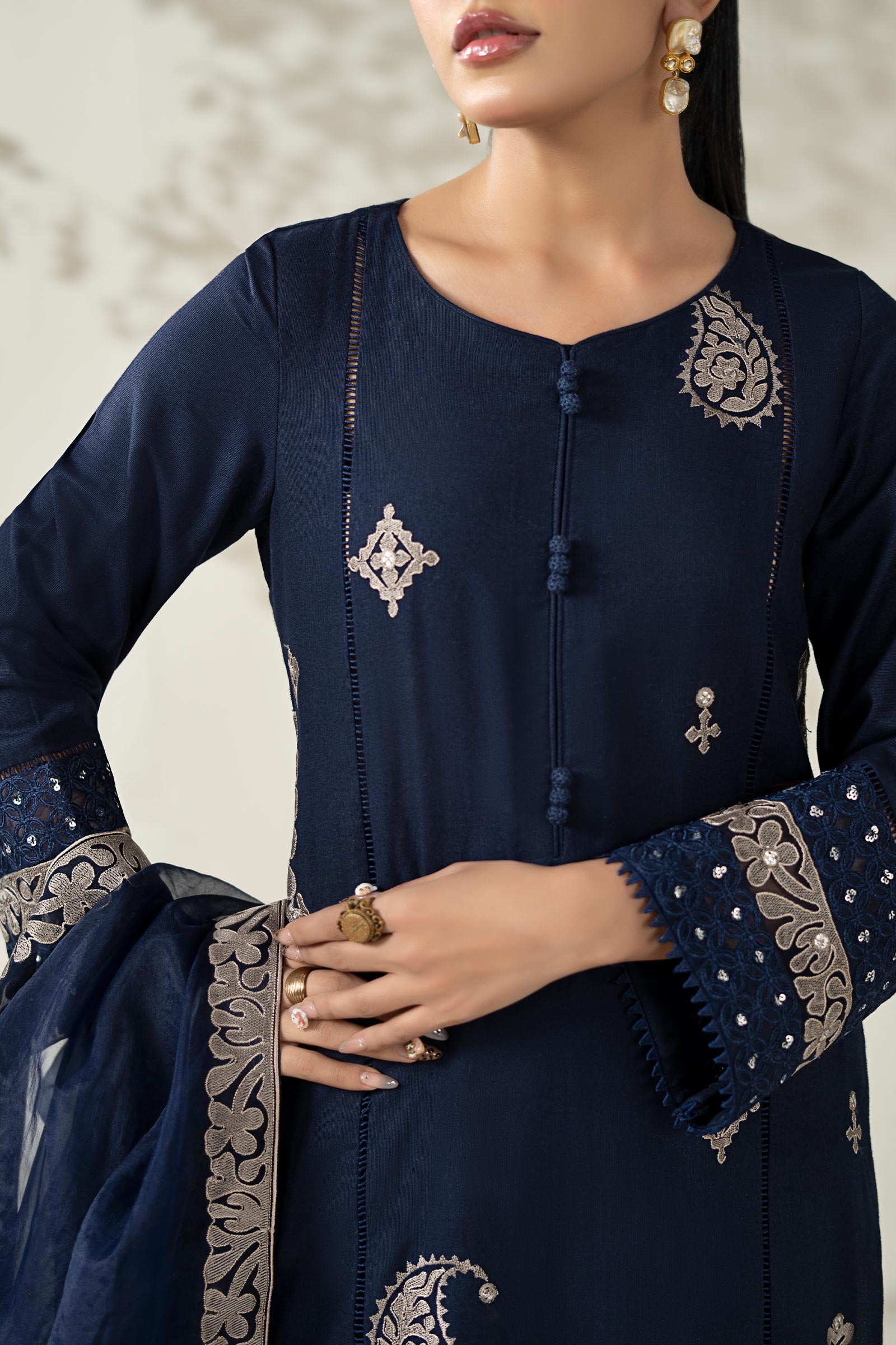 Maria B | Luxury Winter Pret 25 | DW-W25-54-Blue - Ladies Clothes - Maria Faisal