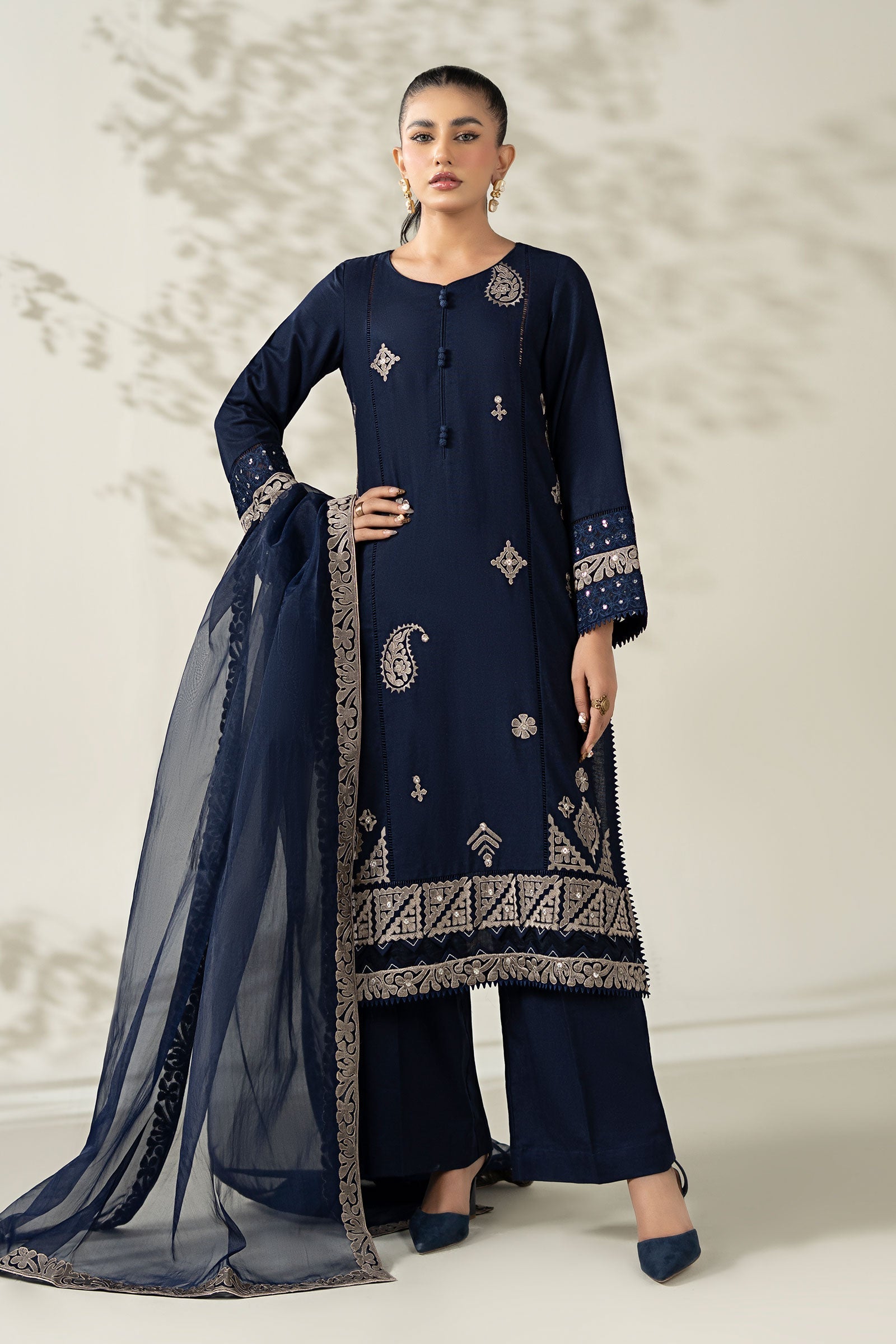 Maria B | Luxury Winter Pret 25 | DW-W25-54-Blue - Ladies Clothes - Maria Faisal