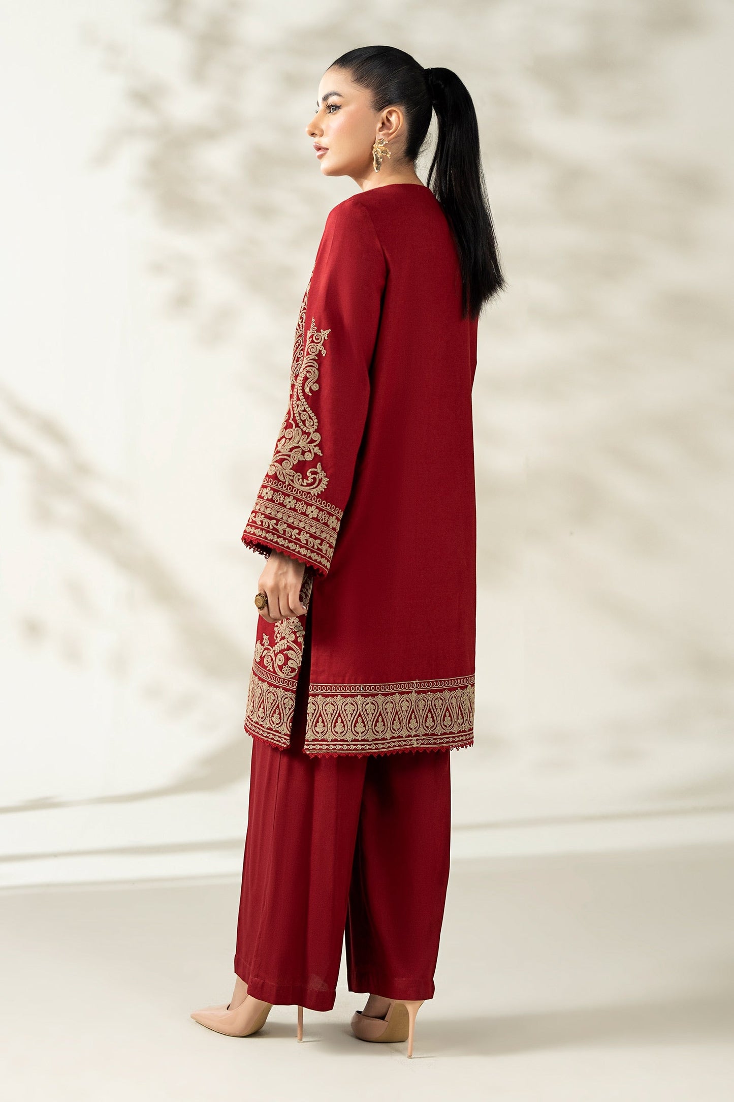Maria B | Pre Fall Dresses | 3 Piece Embroidered Khaddar Suit ZB - Ladies Clothes - Maria Faisal