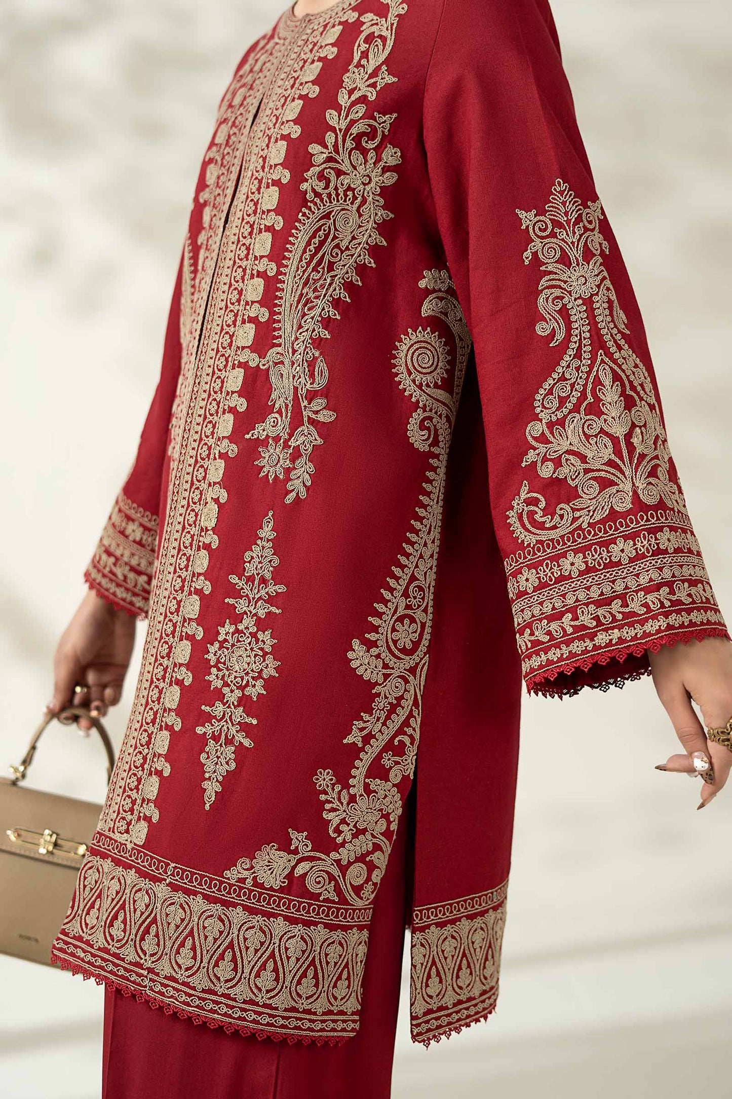 Maria B | Pre Fall Dresses | 3 Piece Embroidered Khaddar Suit ZB - Ladies Clothes - Maria Faisal