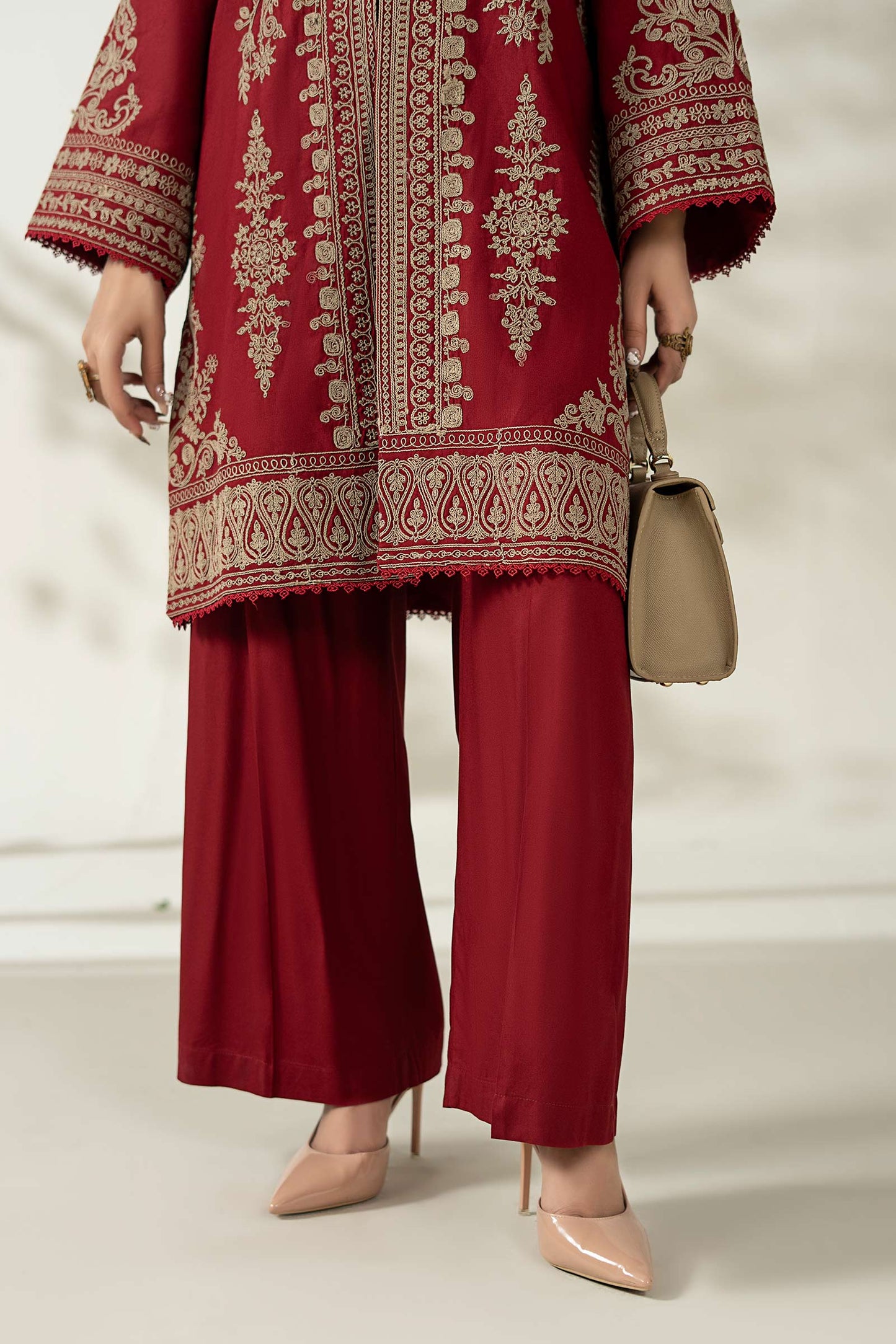 Maria B | Luxury Winter Pret 25 | DW-W25-58-Maroon - Ladies Clothes - Maria Faisal