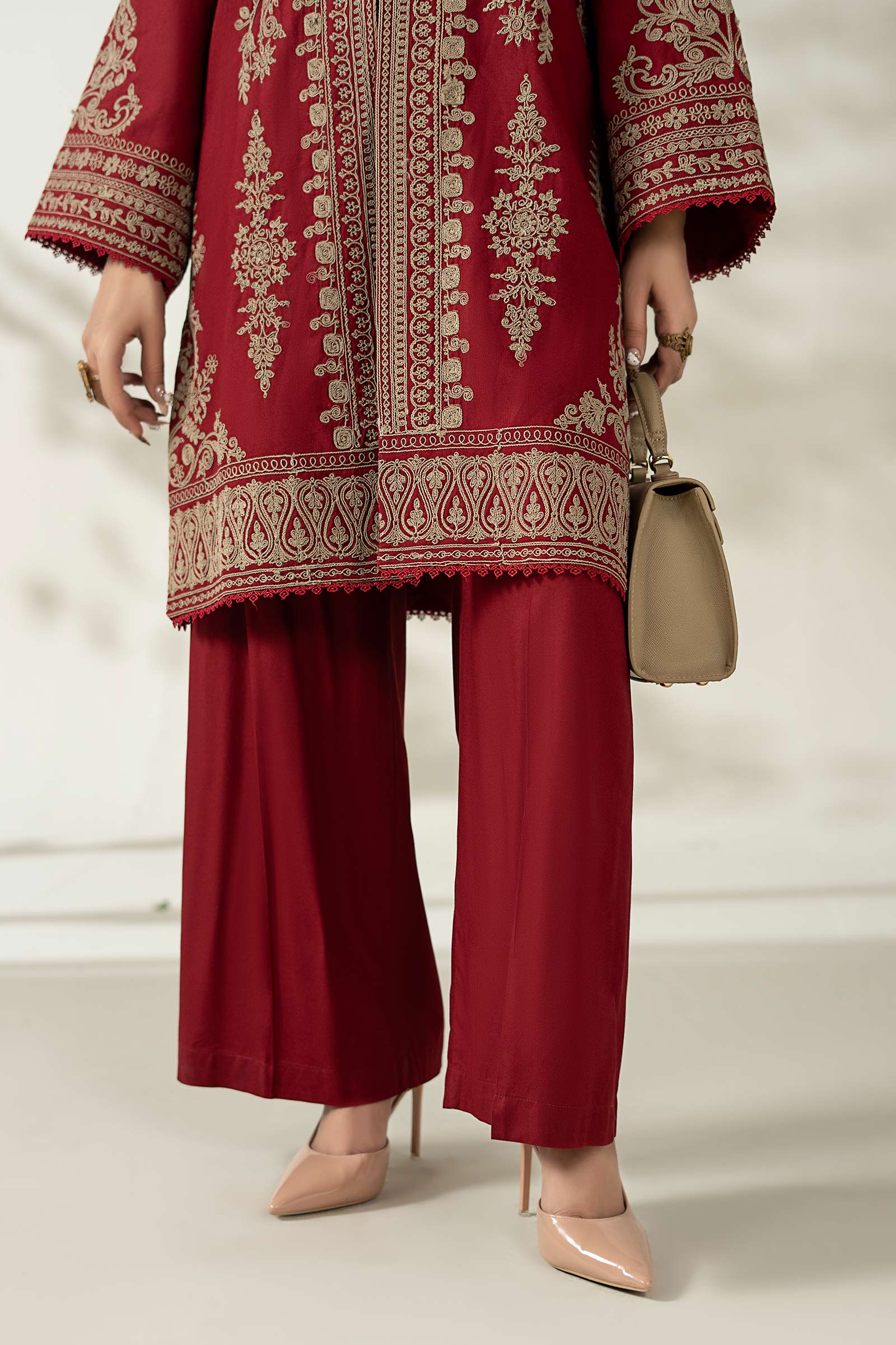 Maria B | Luxury Winter Pret 25 | DW-W25-58-Maroon - Ladies Clothes - Maria Faisal