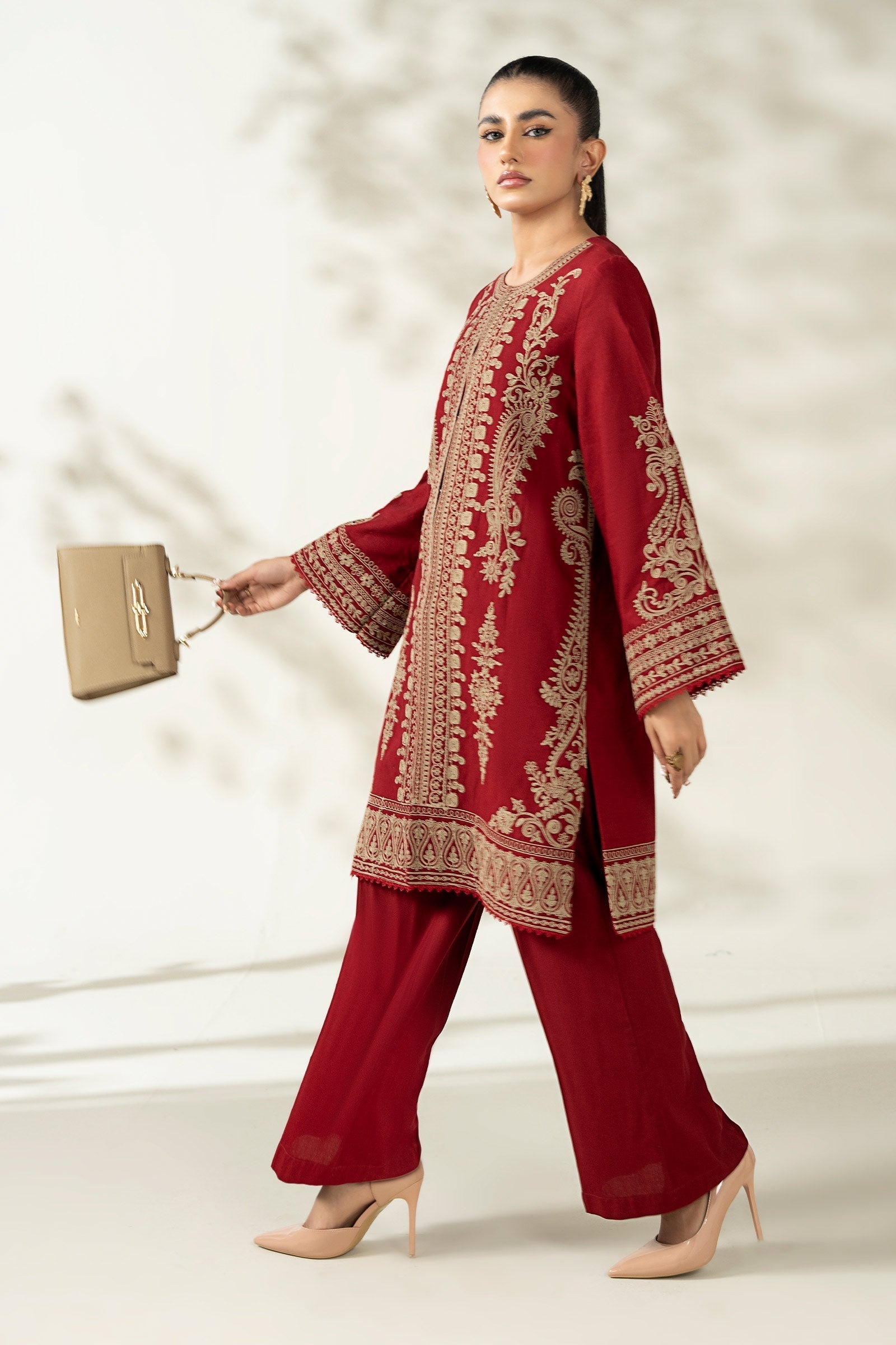 Maria B | Luxury Winter Pret 25 | DW-W25-58-Maroon - Ladies Clothes - Maria Faisal