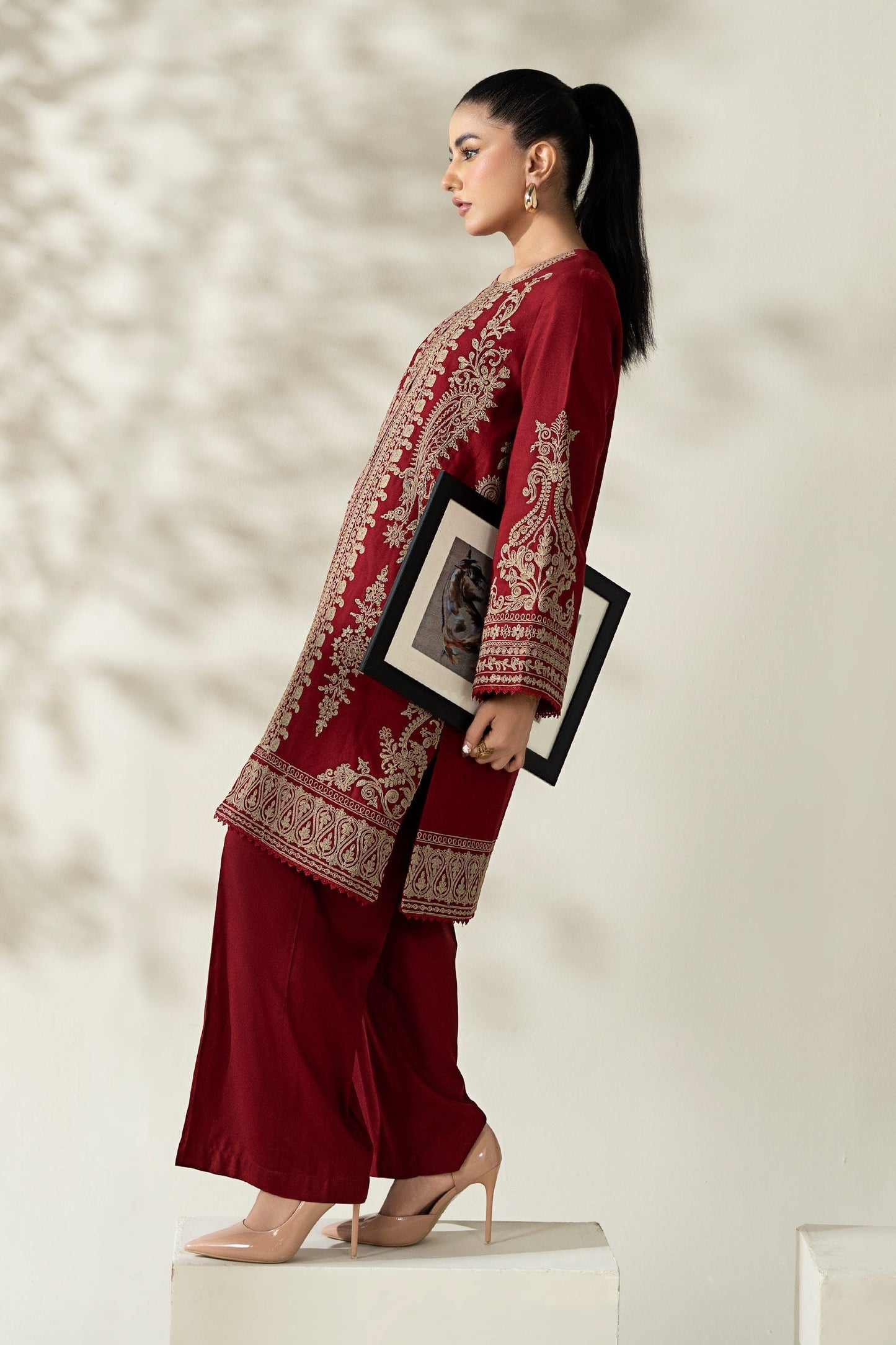 Maria B | Luxury Winter Pret 25 | DW-W25-58-Maroon - Ladies Clothes - Maria Faisal