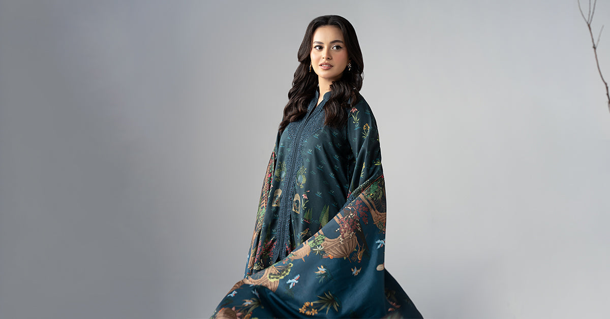 Maria B | Luxury Winter Pret 25 | DW-W25-59-Teal - Ladies Clothes - Maria Faisal