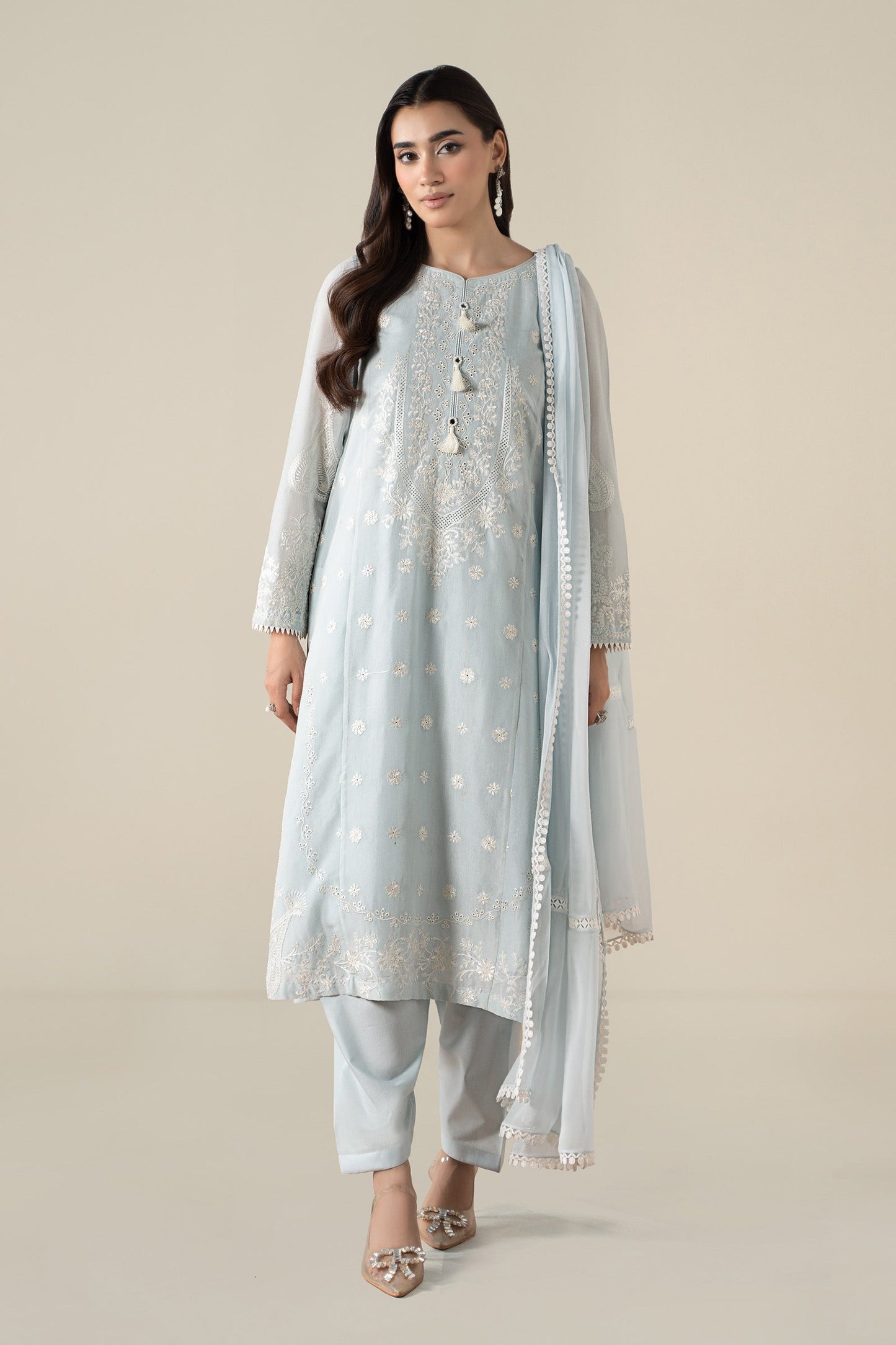 Maria B | Pre Fall Dresses | 3 Piece Embroidered Paper Cotton Suit GG - Ladies Clothes - Maria Faisal