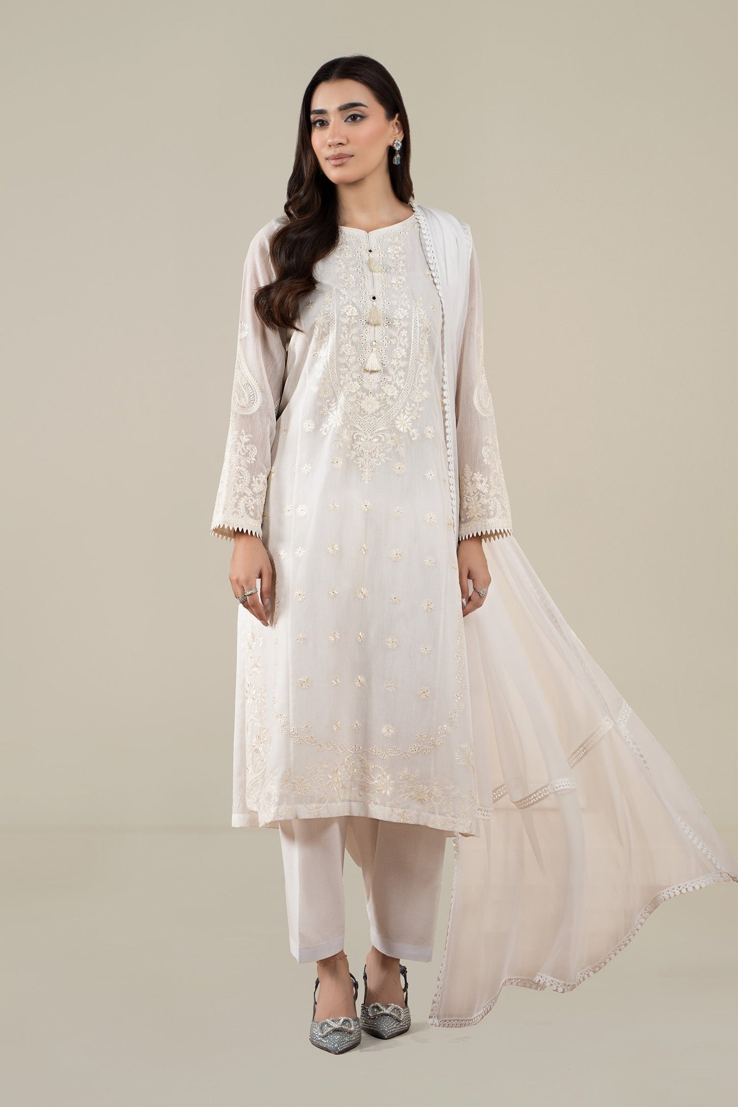 Maria B | Luxury Winter Pret 25 | DW-EA25-76-Off White - Ladies Clothes - Maria Faisal