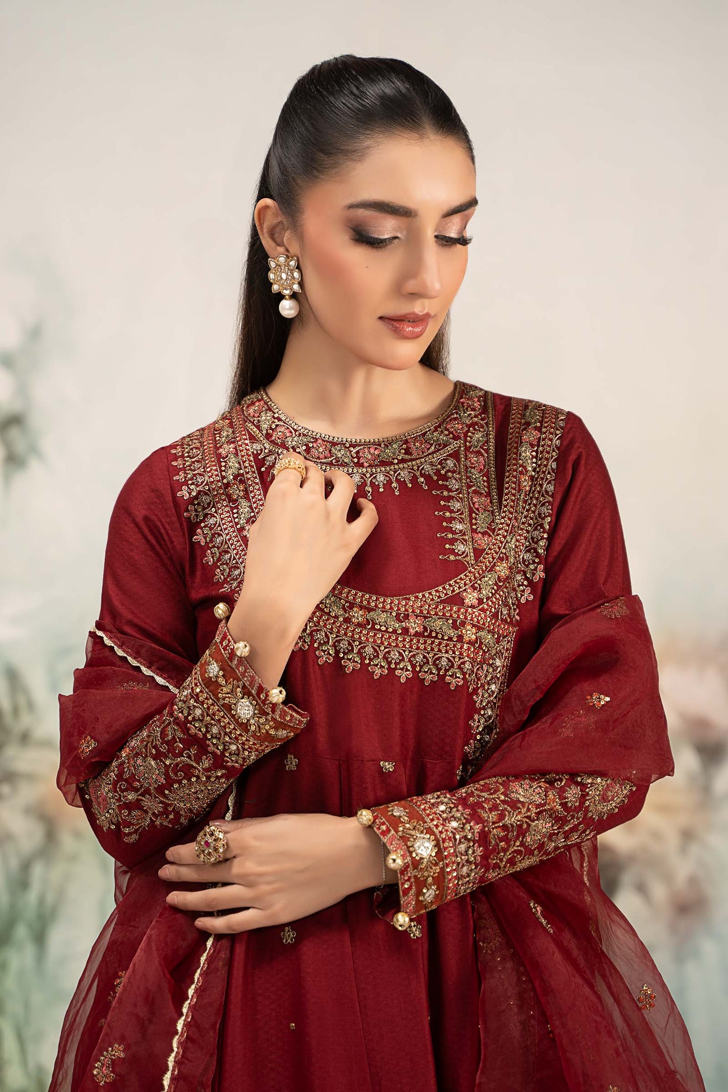 Maira B | Ready to Wear | DW-EF25-40 Maroon by Maria Faisal - Registered Vendor of : Maria B - type : Wedding Dress - 100% original wedding dresses