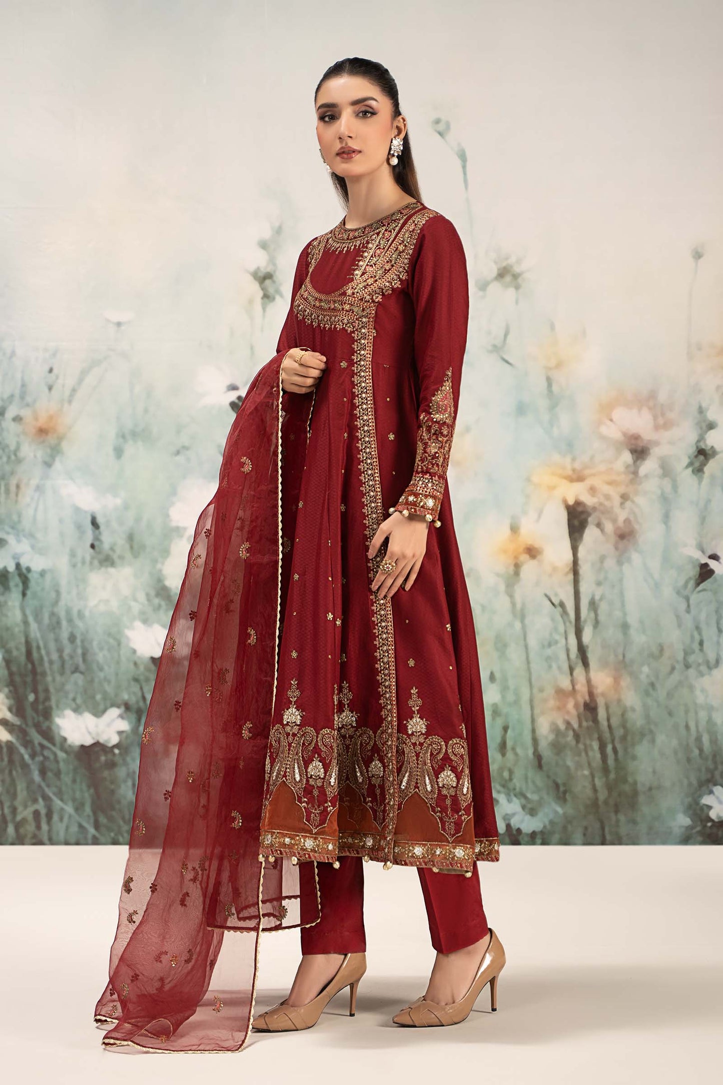 Maira B | Ready to Wear | DW-EF25-40 Maroon by Maria Faisal - Registered Vendor of : Maria B - type : Wedding Dress - 100% original wedding dresses