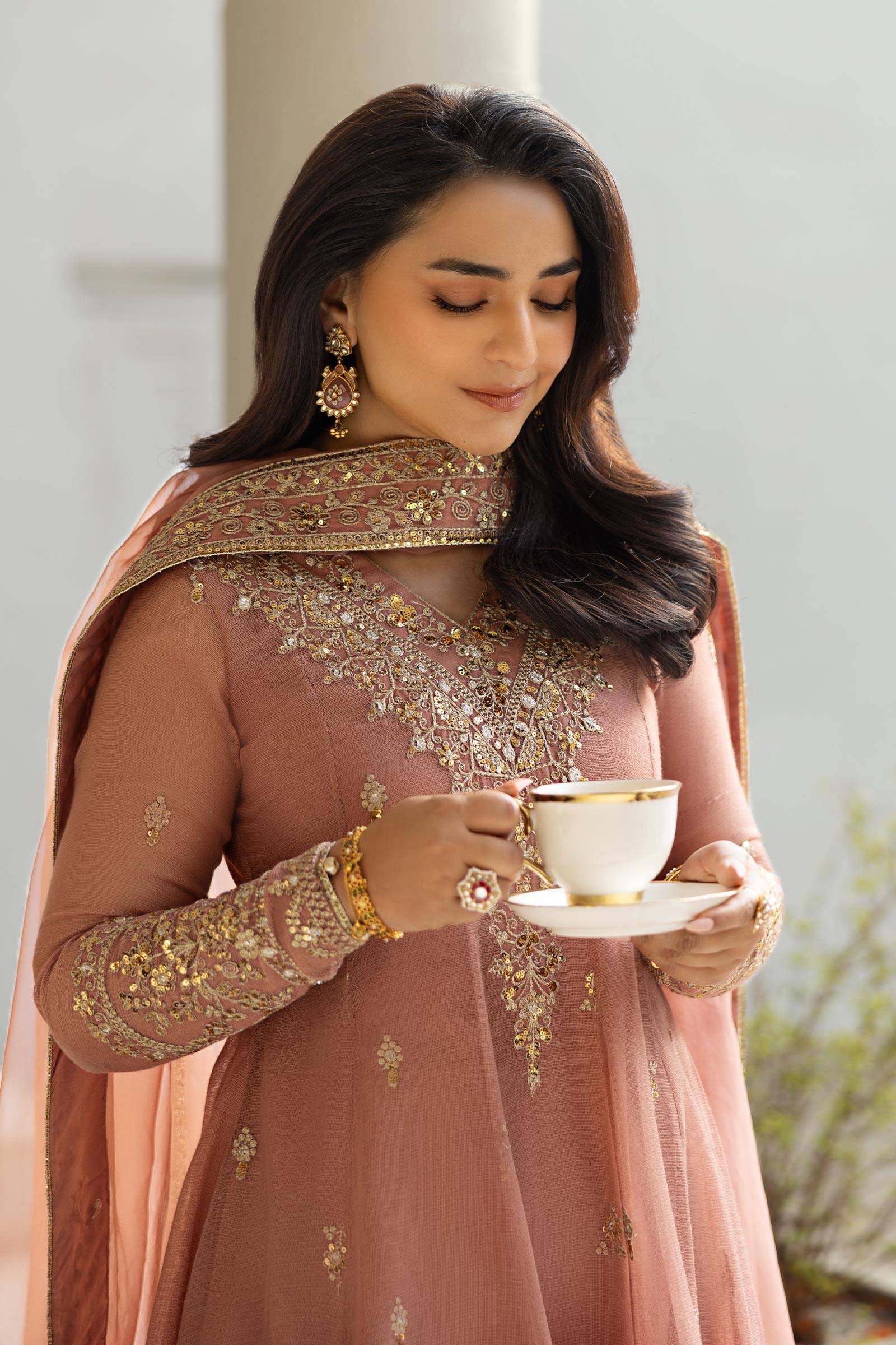 Maira B | Ready to Wear | DW-EF25-88 Peach by Maria Faisal - Registered Vendor of : Maria B - type : Wedding Dress - 100% original wedding dresses