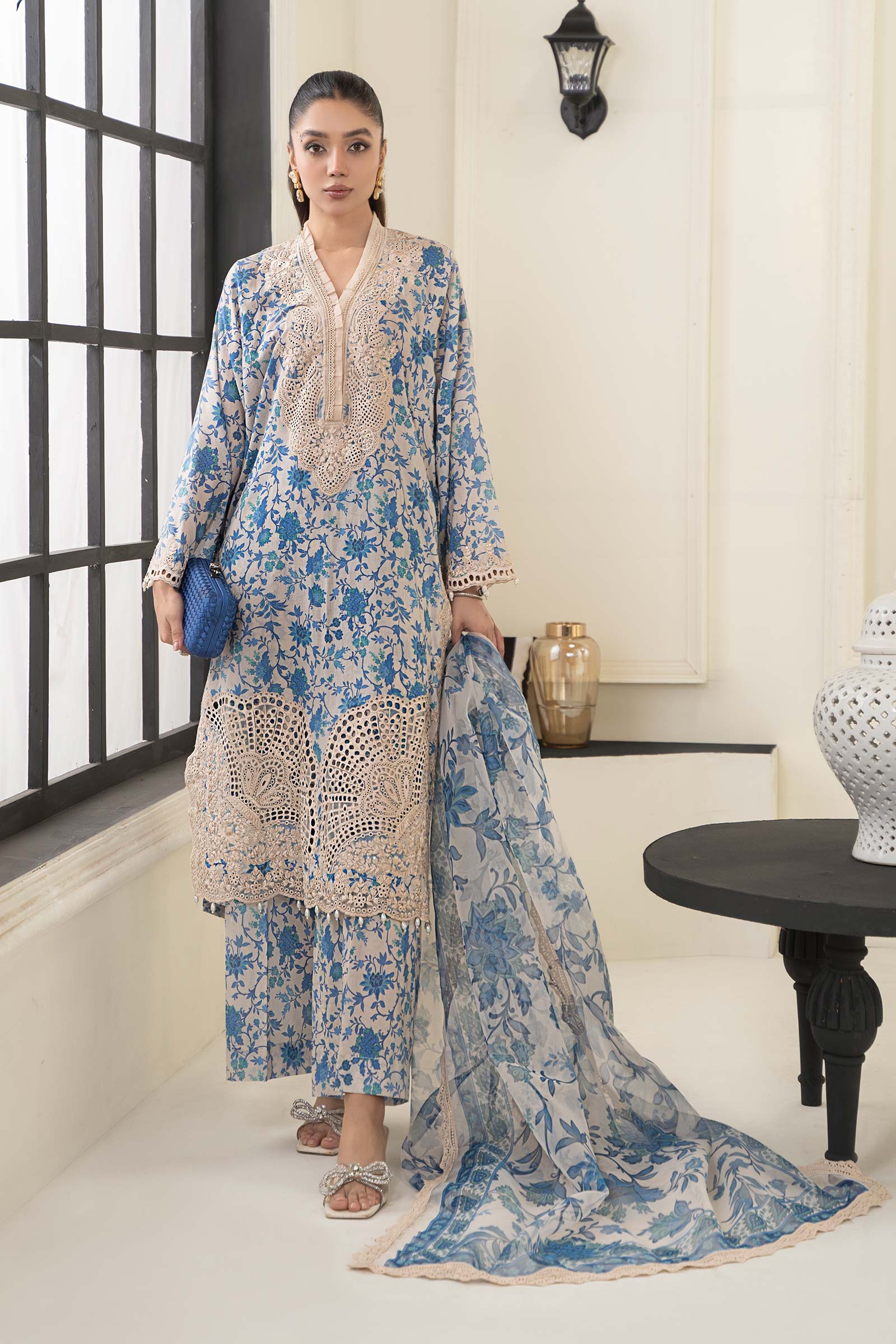 Maria B | Eid Collection 2026 | Dw-Ef24-108R1 Blue - Luxury Dress - available at Maria Faisal in UK and USA.