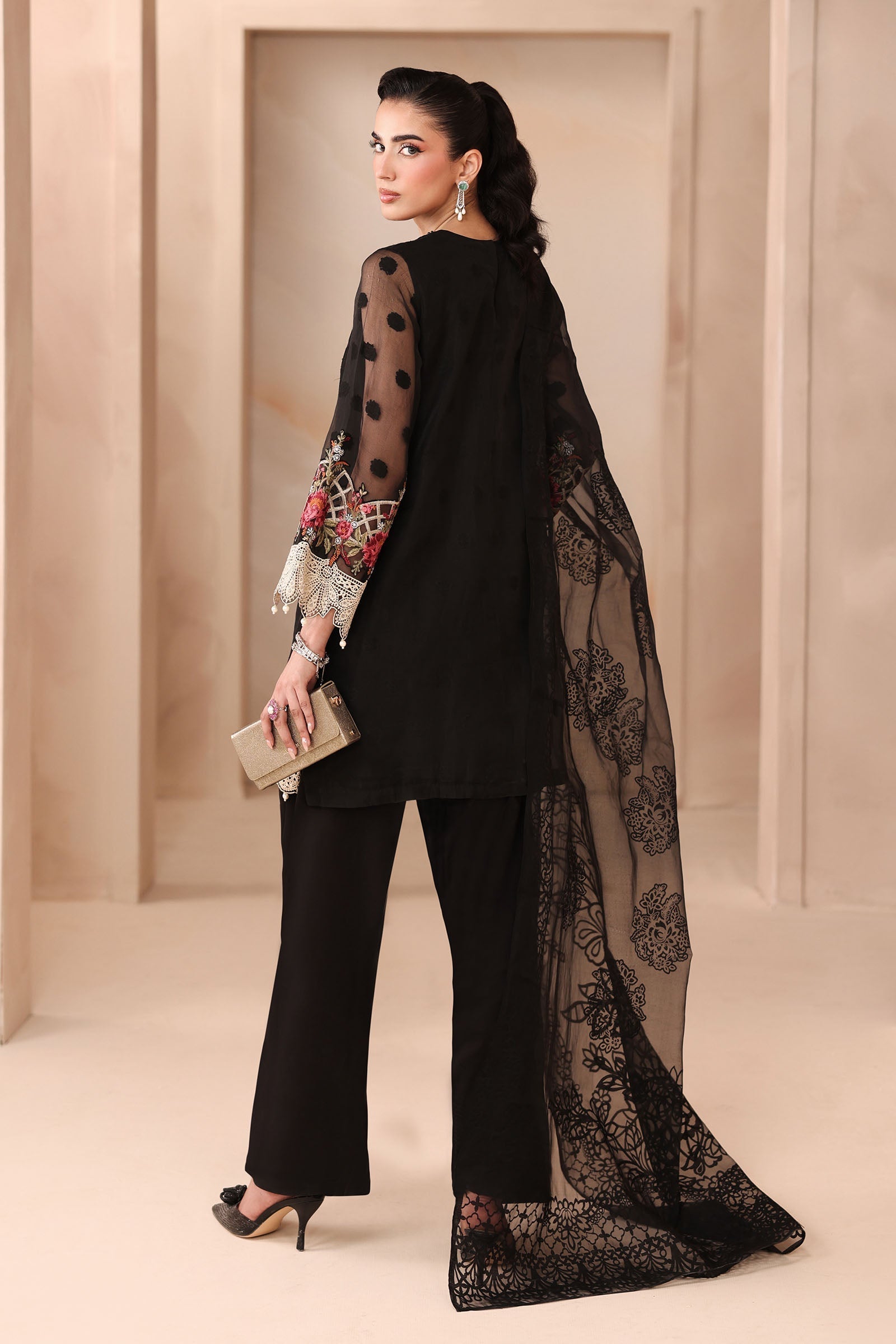 Maria B | Pre Fall Dresses | 3 Piece Embroidered Organza Jacquard Suit Black  - MARIA FAISAL  Maria Faisal