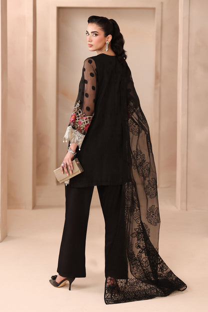 Maria B | Pre Fall Dresses | 3 Piece Embroidered Organza Jacquard Suit Black - Ladies Clothes - Maria Faisal