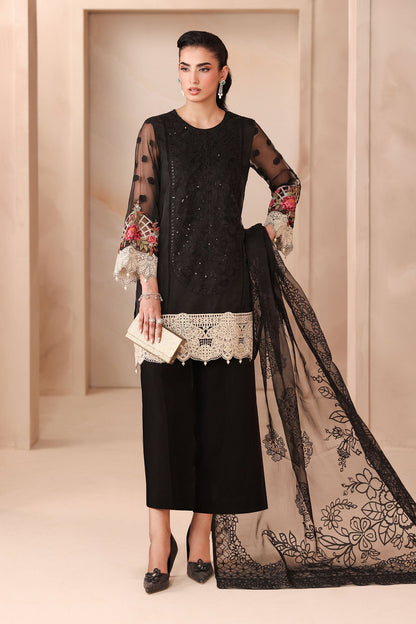 Maria B | Pre Fall Dresses | 3 Piece Embroidered Organza Jacquard Suit Black - Ladies Clothes - Maria Faisal