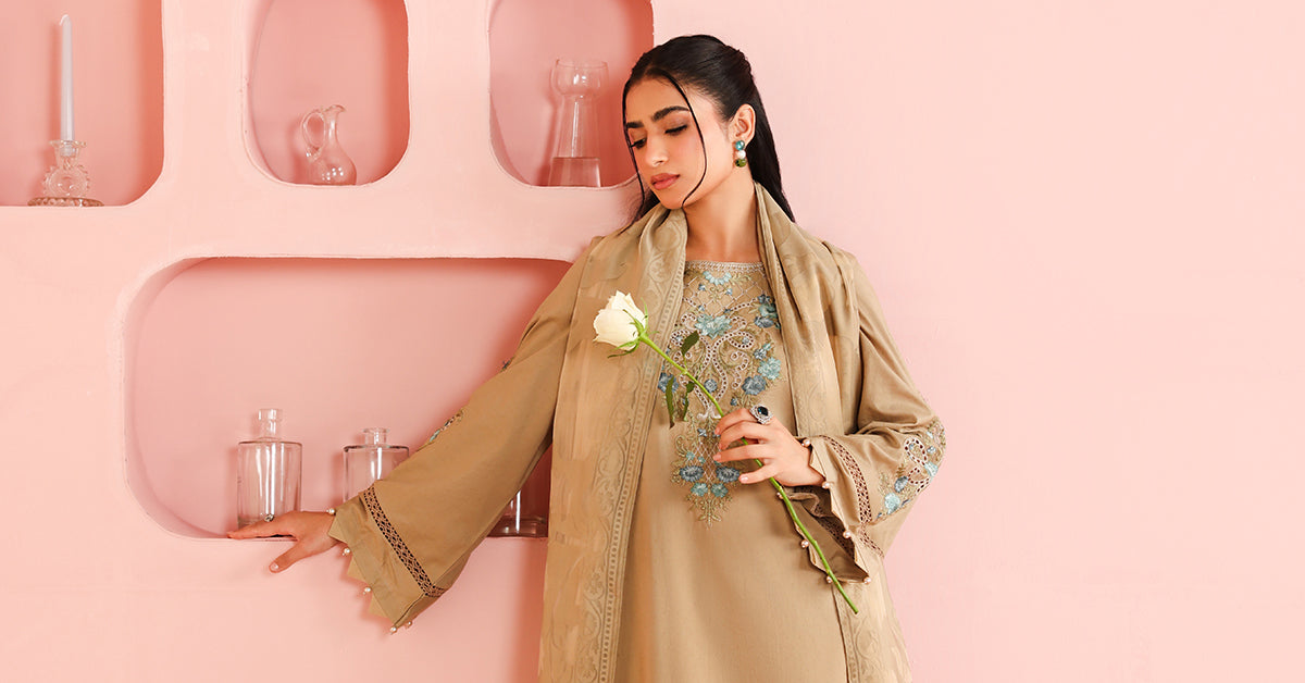 Maria B | Luxury Winter Pret 25 | DW-PF25-03-Coffee - Ladies Clothes - Maria Faisal